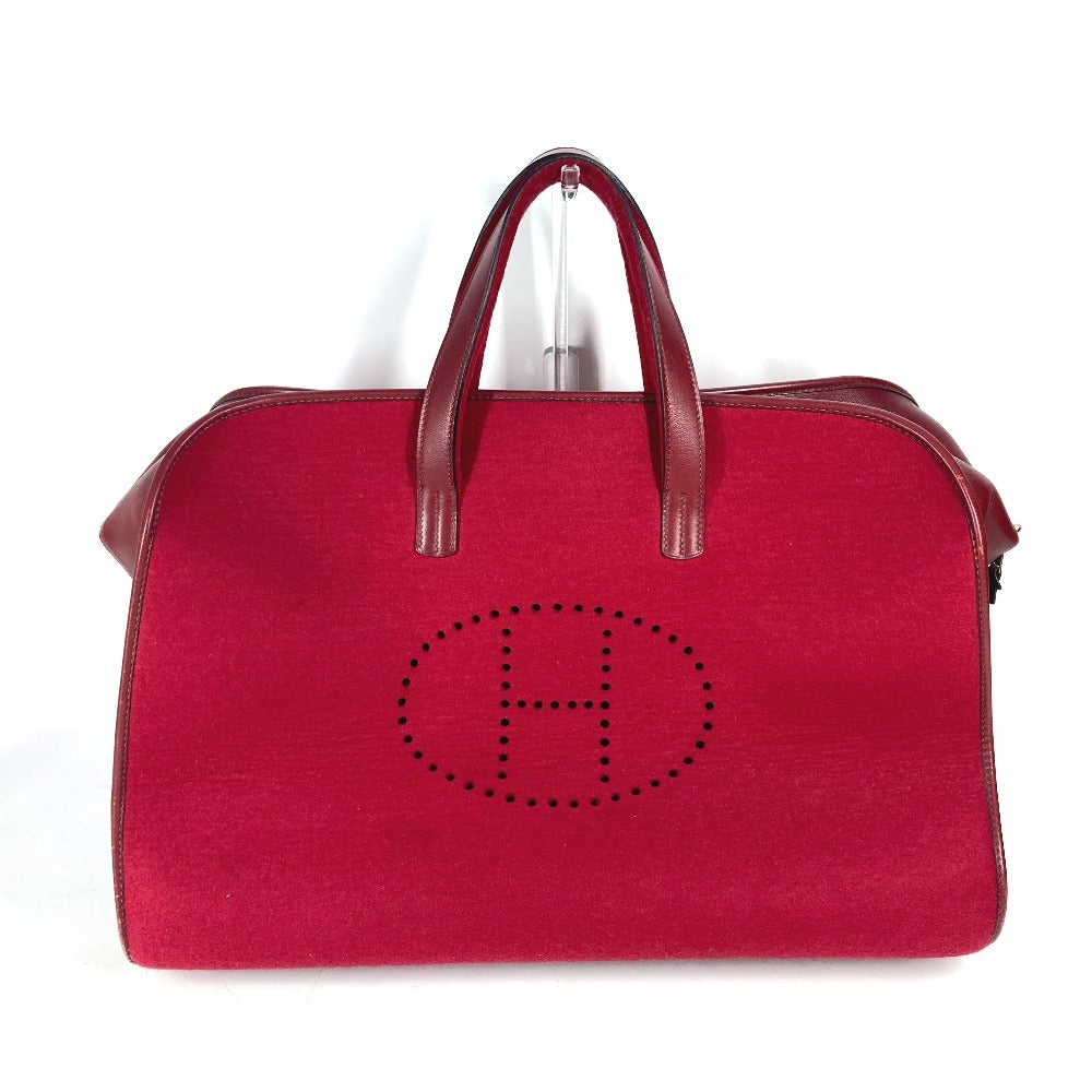 Hermes Boston Duffel Bag Felt Punching Hood Leather Red Logo Travel Bag