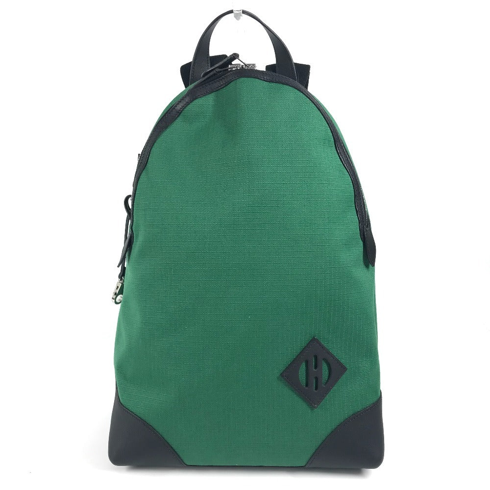 Hermes Backpack Slicked Back Leather Canvas Green