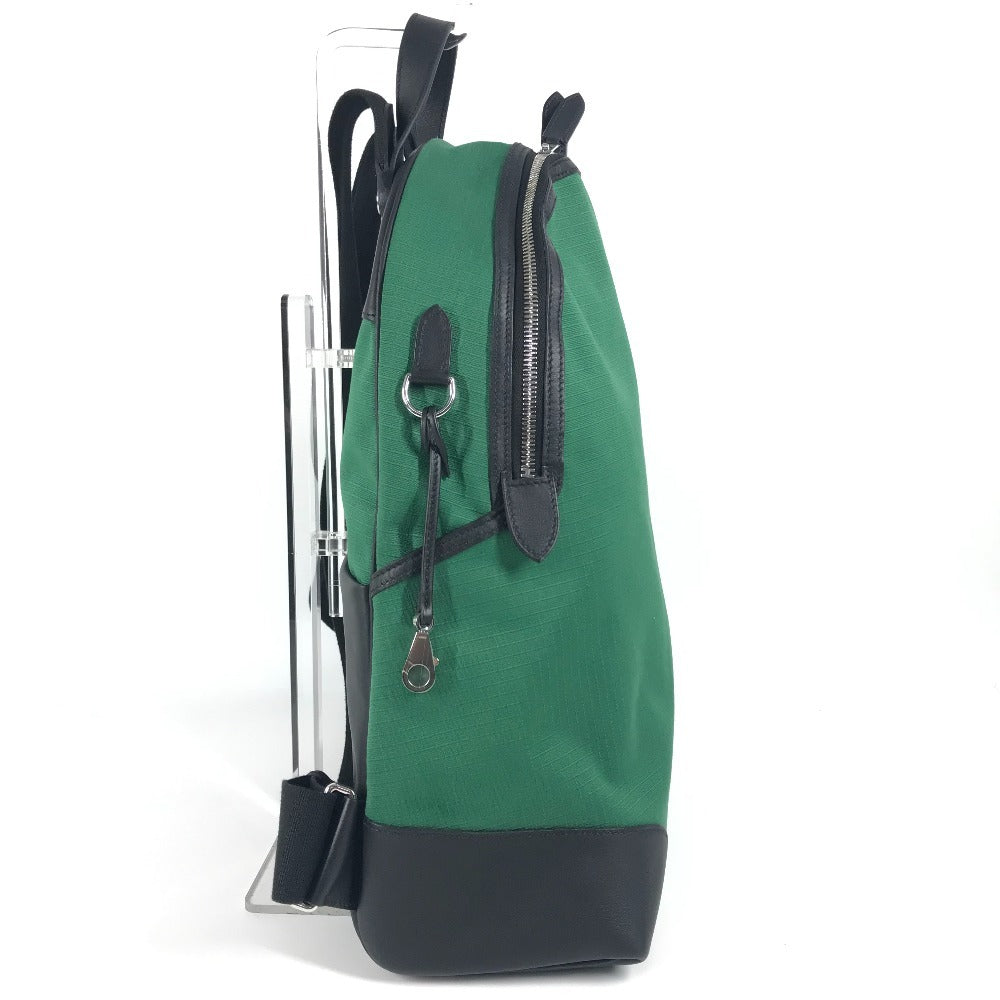 Hermes Backpack Slicked Back Leather Canvas Green