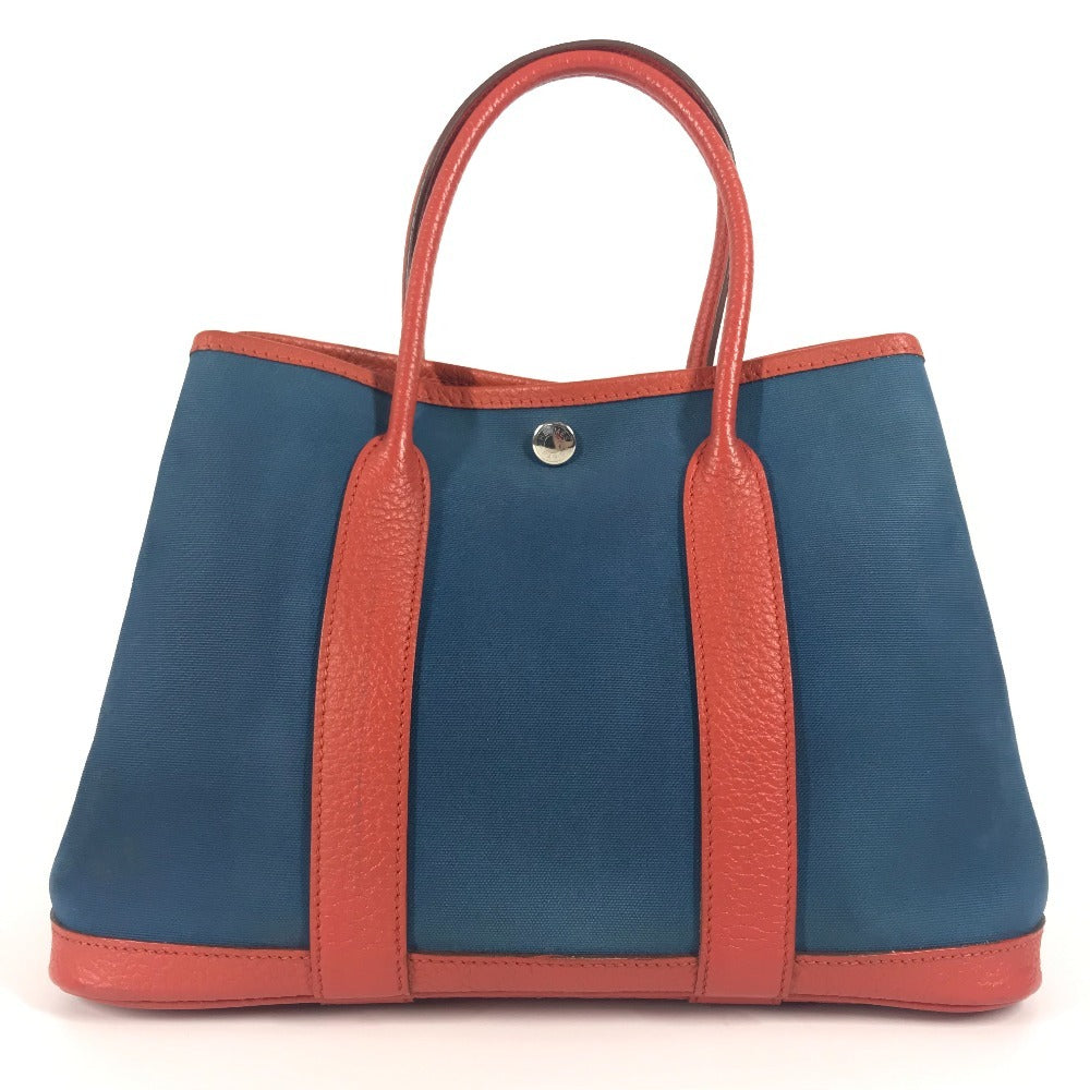 Hermes Tote Bag Garden Party Tpm Leather Canvas Blue