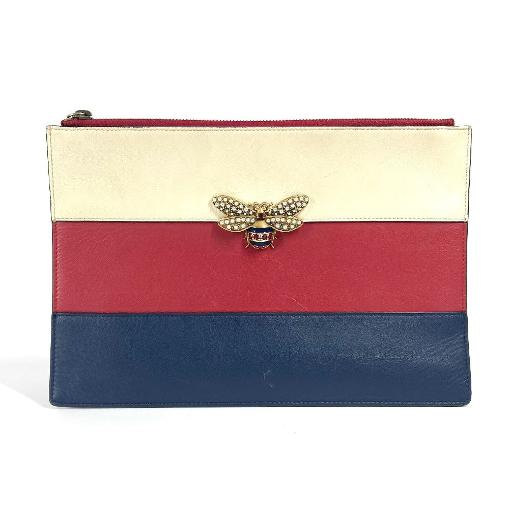 Gucci BEE Border Pearl Rhinestone Leather Red Clutch Bag