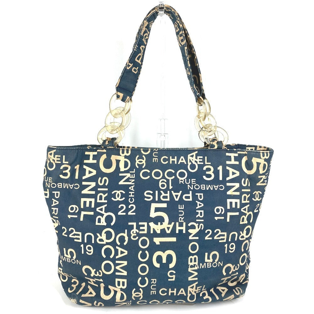 Chanel Navy Bysy line logo Canvas Tote Bag