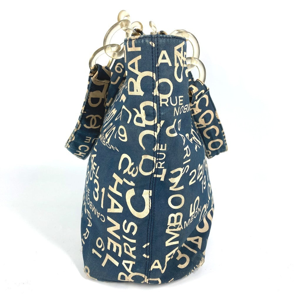 Chanel Navy Bysy line logo Canvas Tote Bag