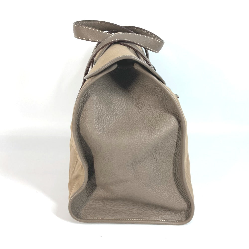 Hermes Handbag Punching Hood Leather Canvas Gray Travel Bag