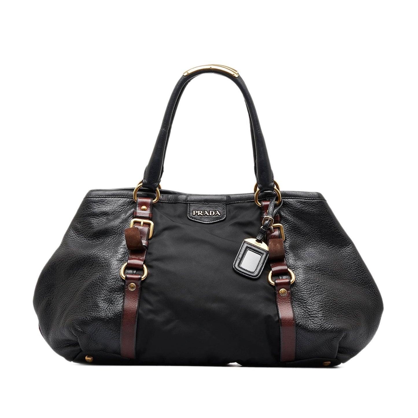 Prada And Tote Leather Nylon Black Tote Bag