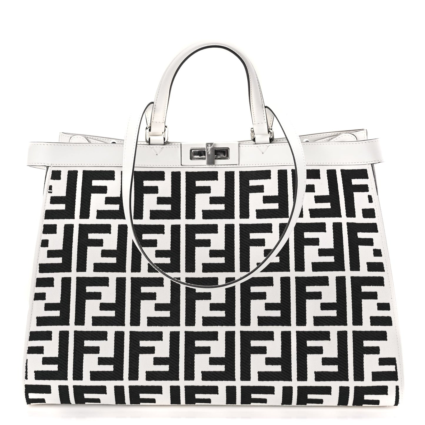 Fendi Handbag King FF Embroidered Medium Peekaboo X-Tote Rice Leather Canvas Vitello Shoulder Bag