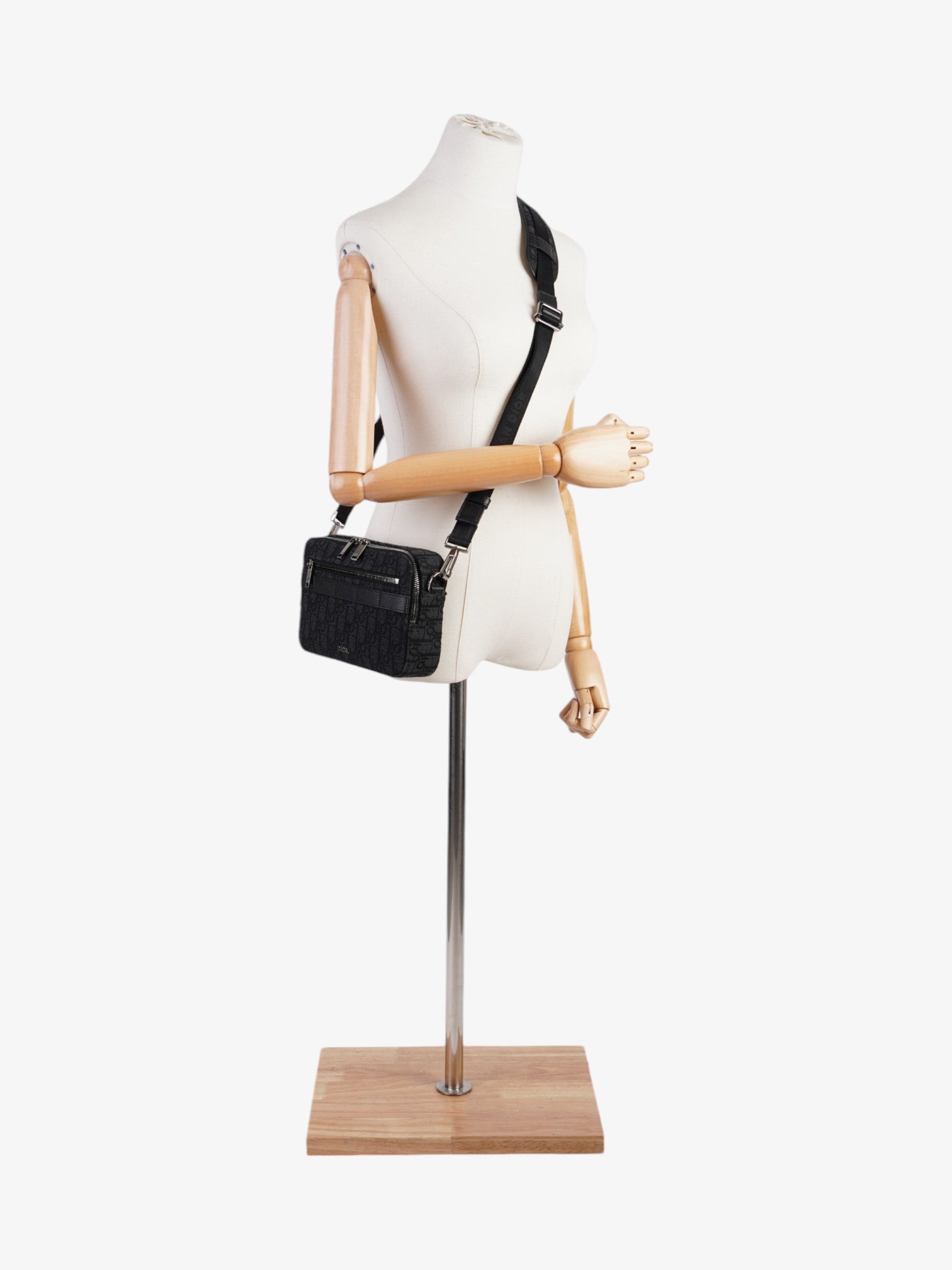 Dior Christian Safari Messenger Bag Canvas Black Navy