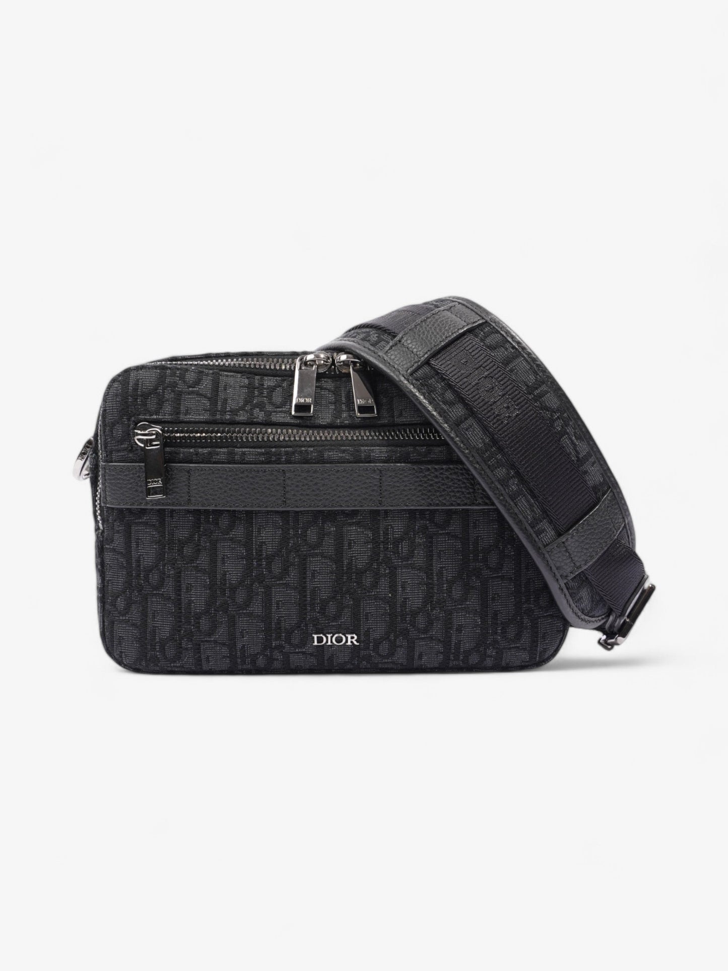 Dior Christian Safari Messenger Bag Canvas Black Navy