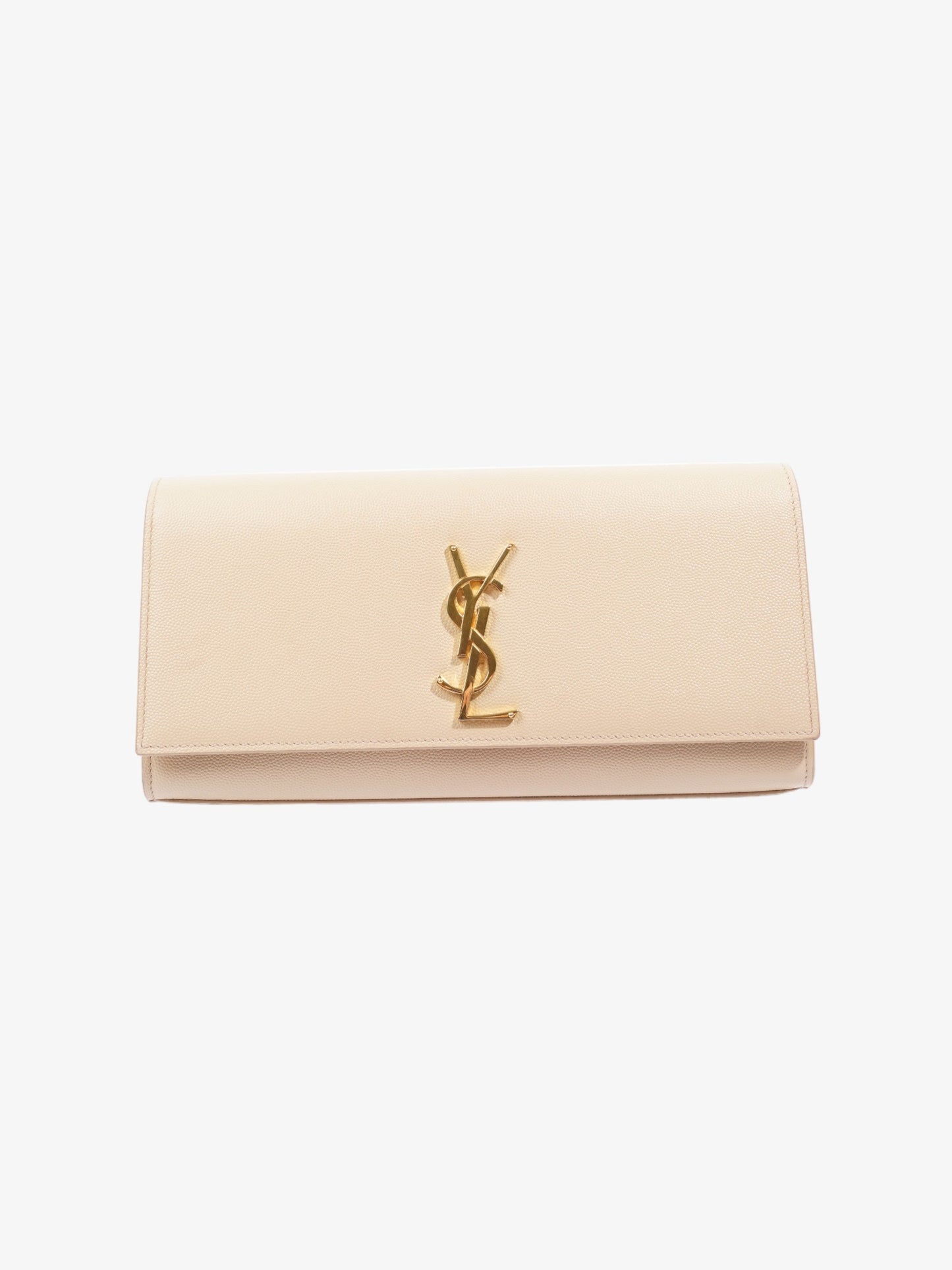 YSL Saint Laurent Kate Pouch Grained Clutch Bag Leather Beige
