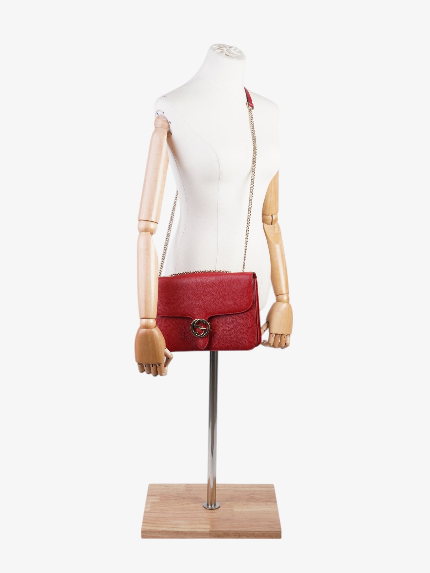 Gucci Dollar Interlocking Calfskin Crossbody Bag Leather Red