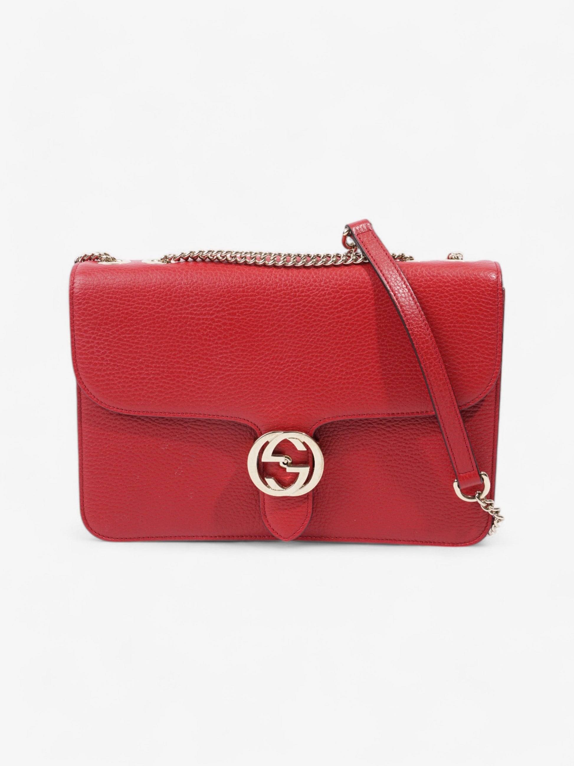 Gucci Dollar Interlocking Calfskin Crossbody Bag Leather Red