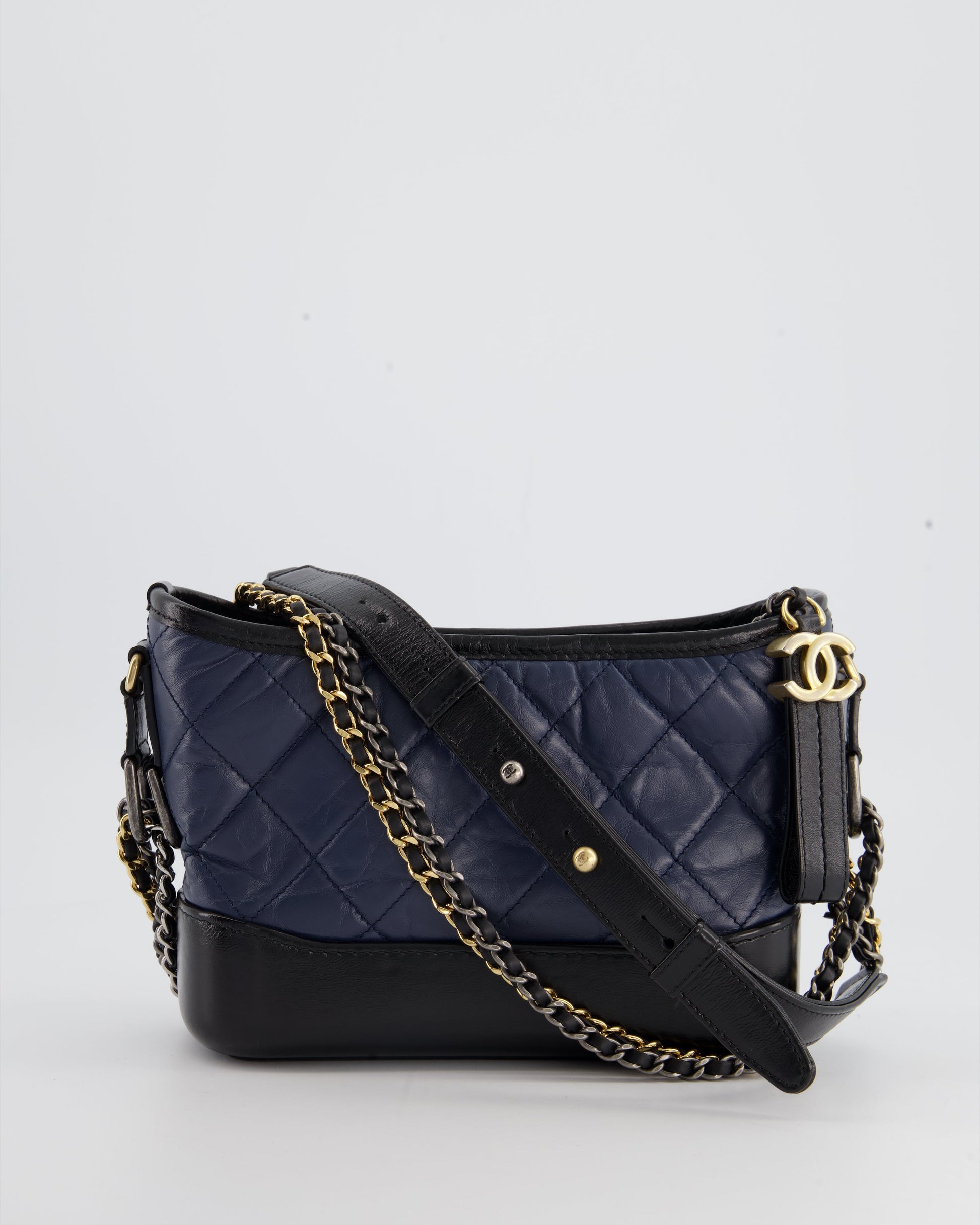 Chanel *Fire Price* Blue & Black Small Gabrielle Bag In Lambskin Leather With Mixed Hardware