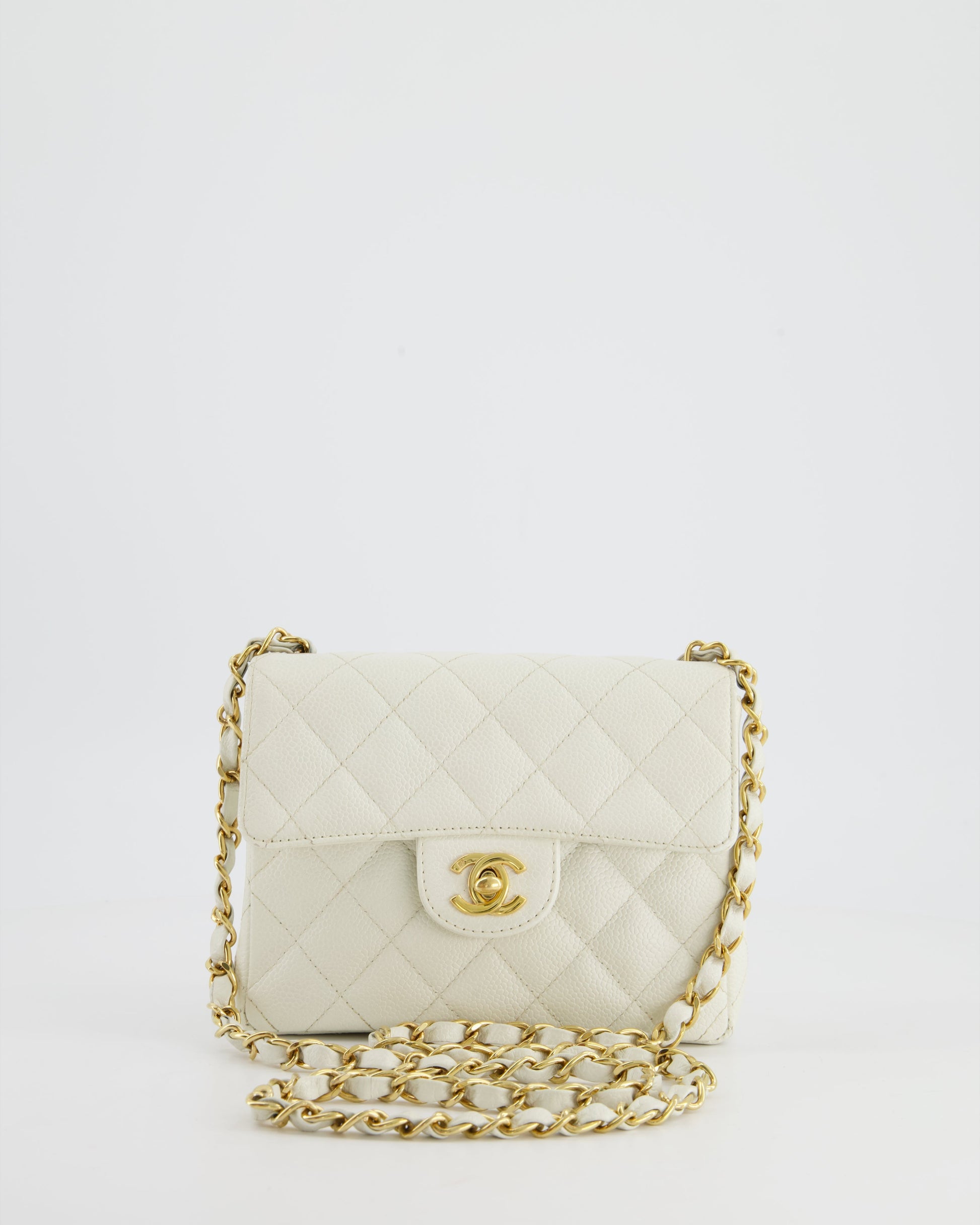 Chanel *rare* White Caviar Mini Square Flap Bag with 24K Gold Hardware