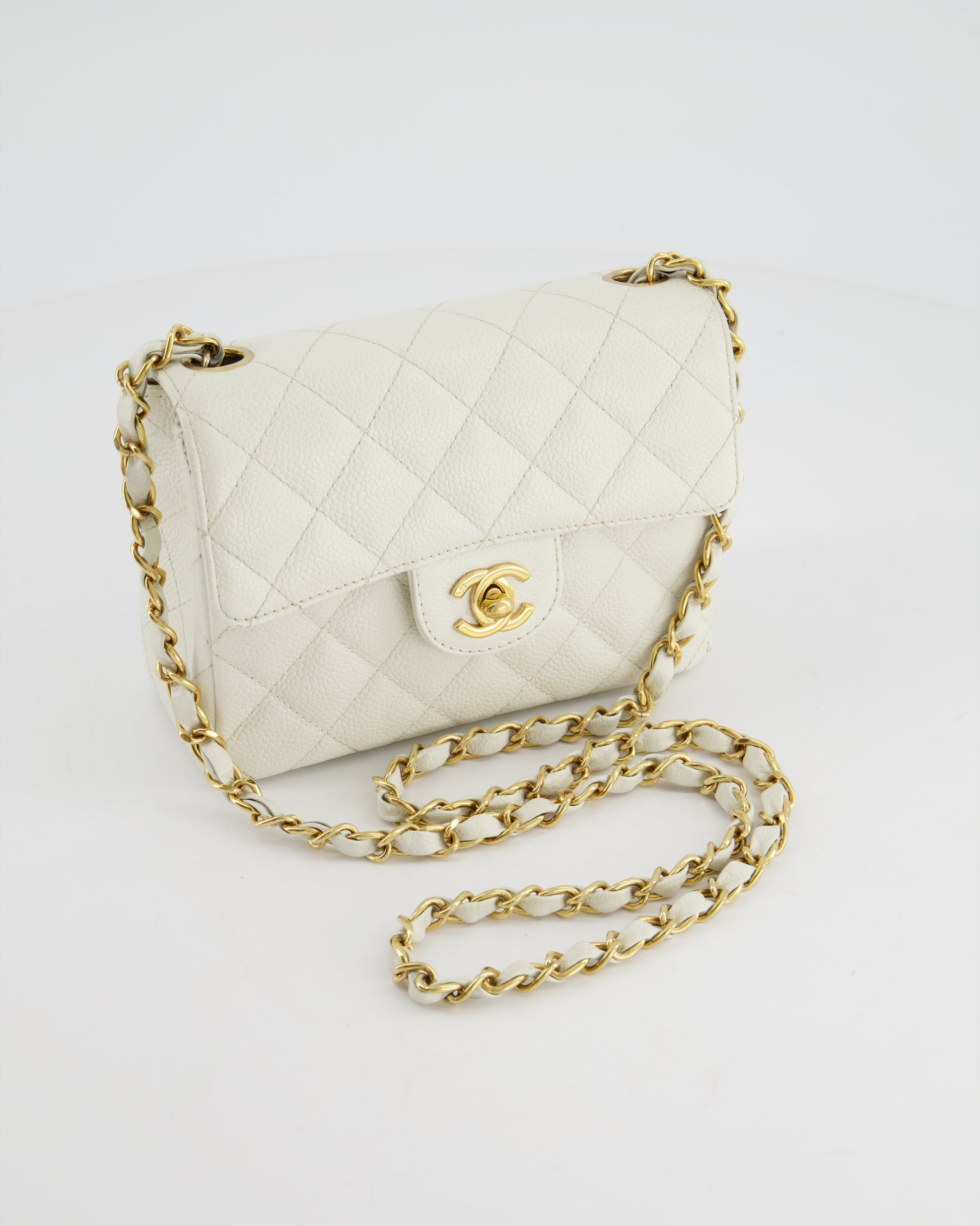 Chanel *rare* White Caviar Mini Square Flap Bag with 24K Gold Hardware