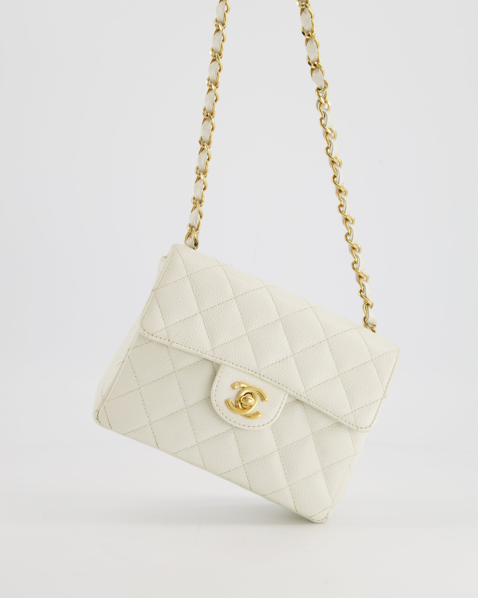 Chanel *rare* White Caviar Mini Square Flap Bag with 24K Gold Hardware