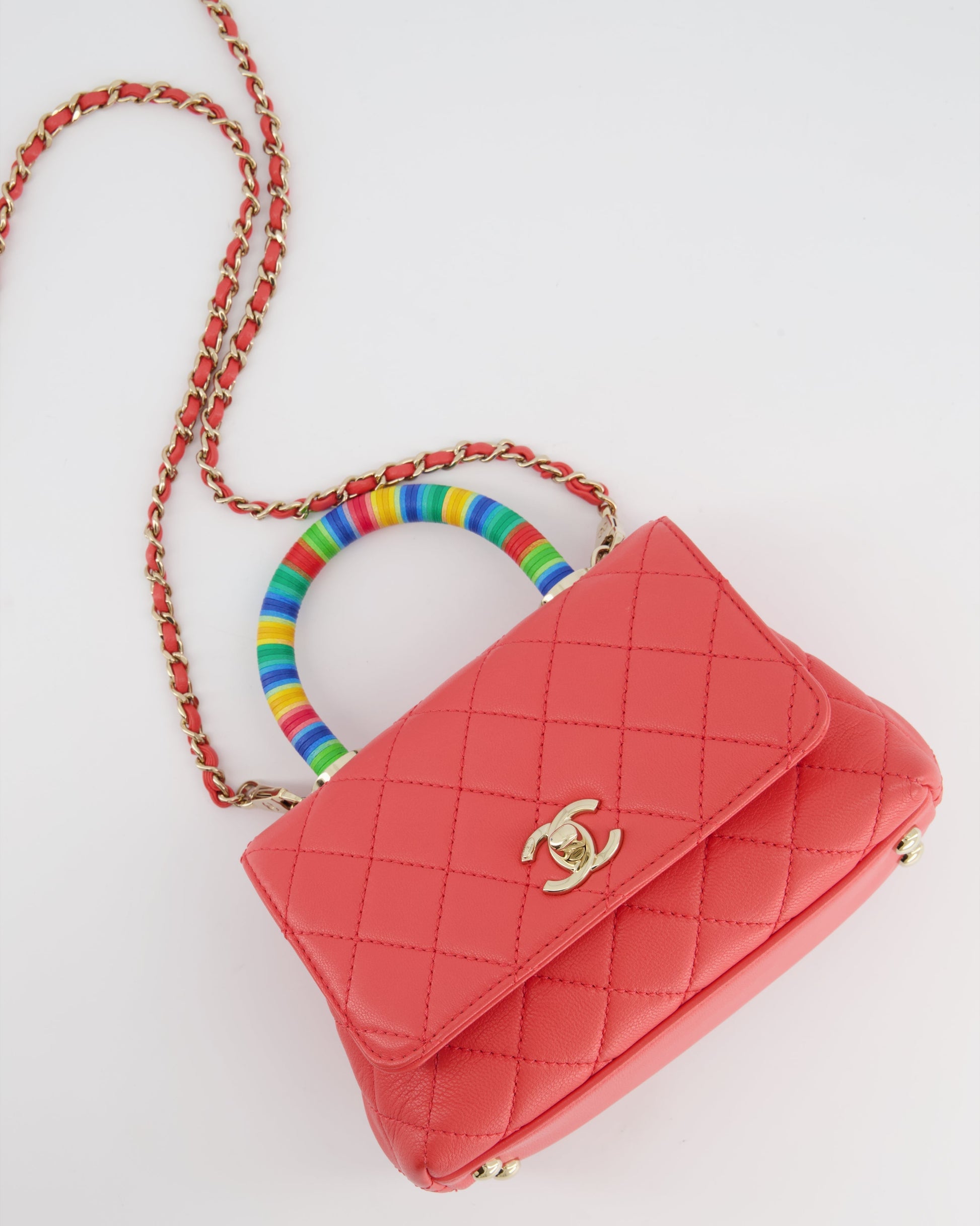 Chanel *rare* Pink Extra Mini Coco Multi Colour Handle Bag in Lambskin with Champagne Gold Hardware