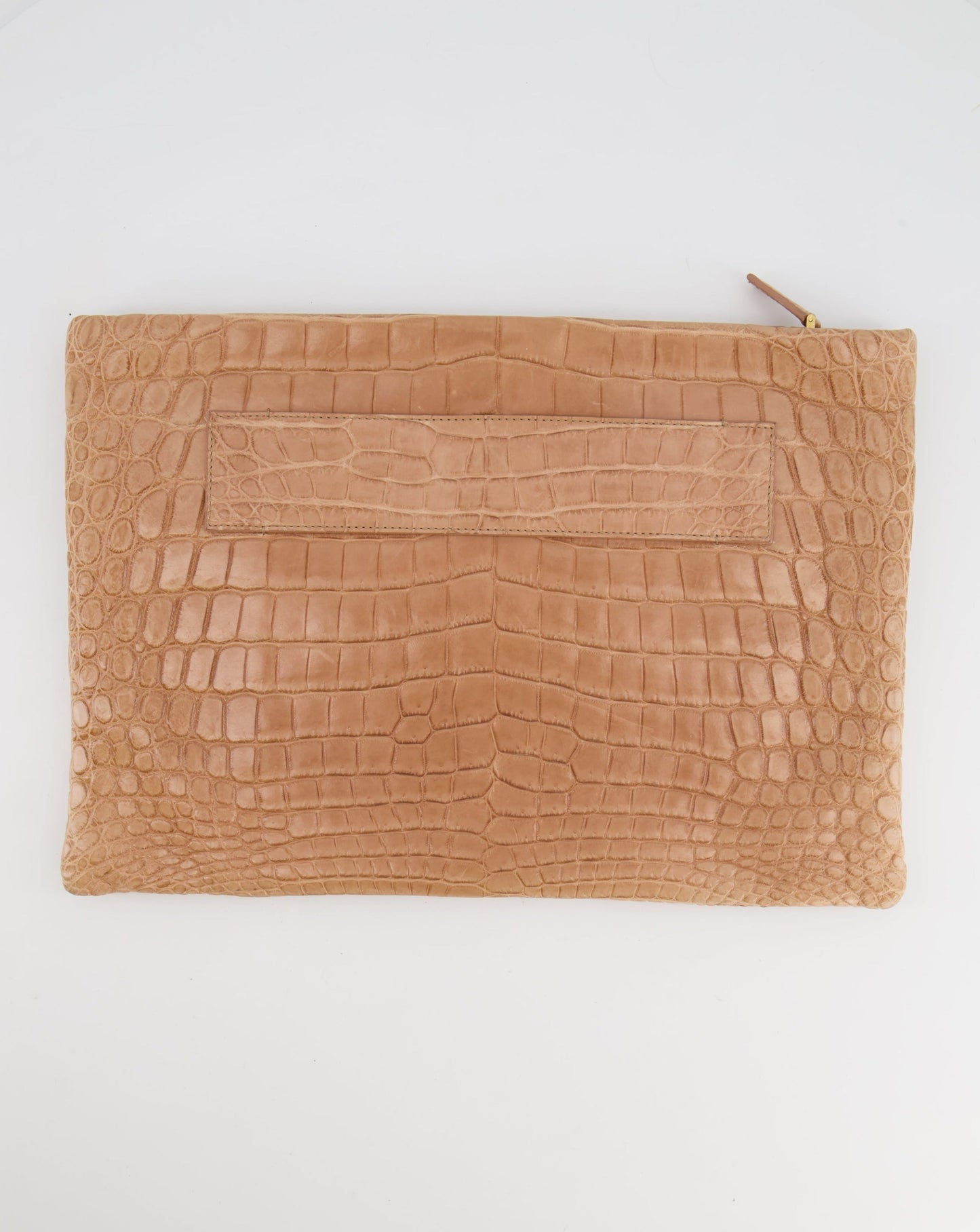 Prada Crocodile Pouch Bag With Hardware Beige Gold Large Clutch Bag