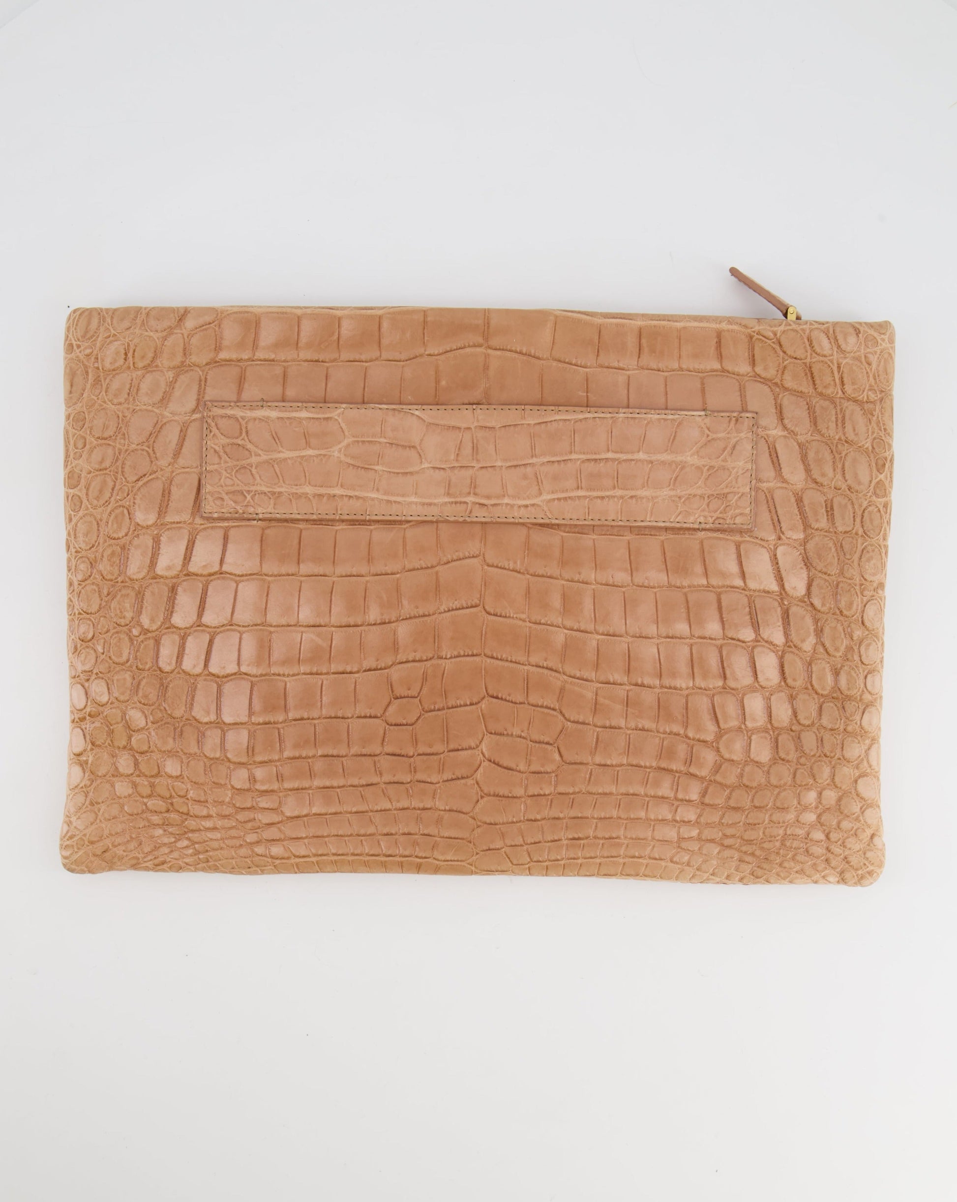 Prada Crocodile Pouch Bag With Hardware Beige Gold Large Clutch Bag