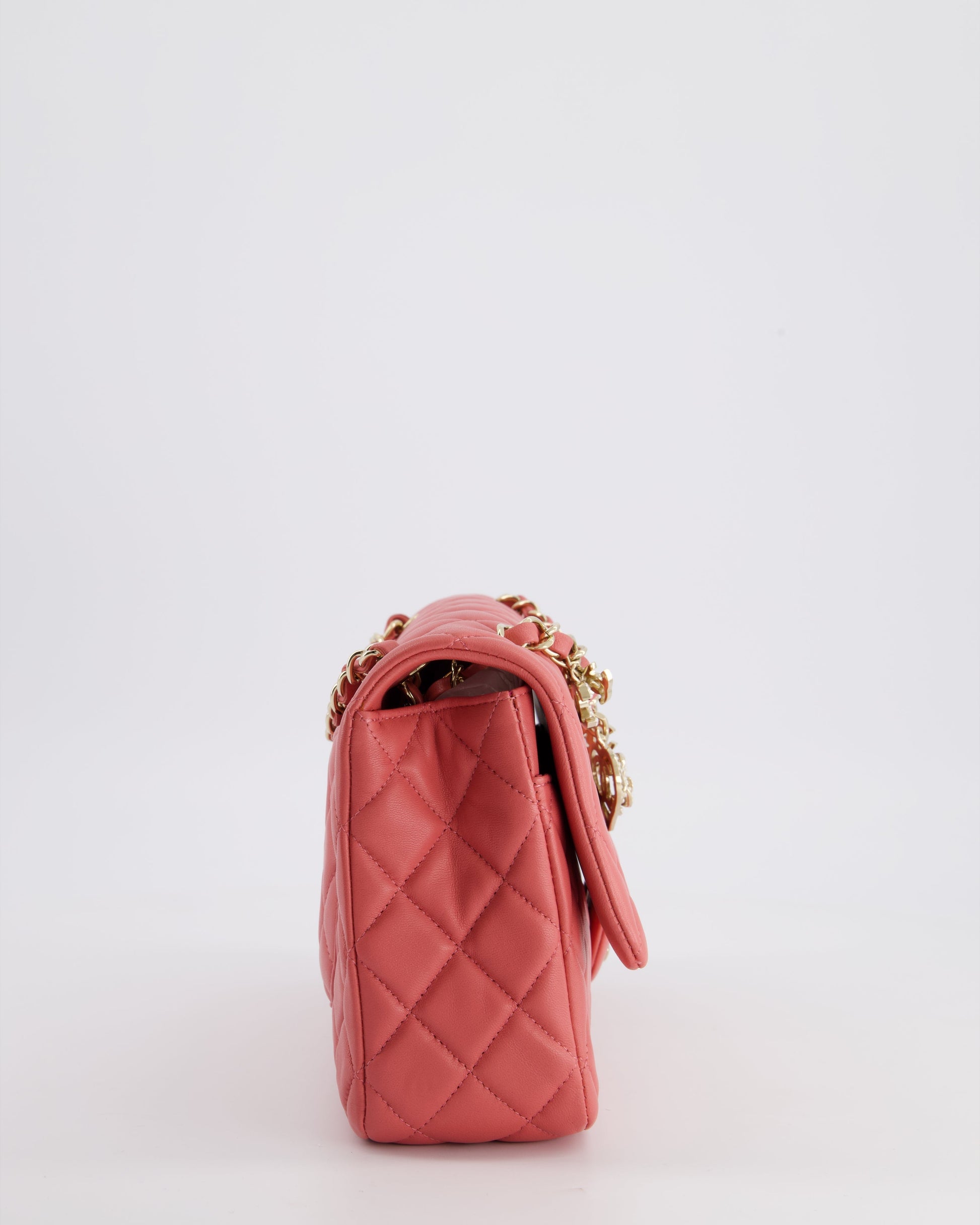 Chanel Pink Medium Single Flap in Lambskin Leather with Champagne Gold Hardware Jewelry