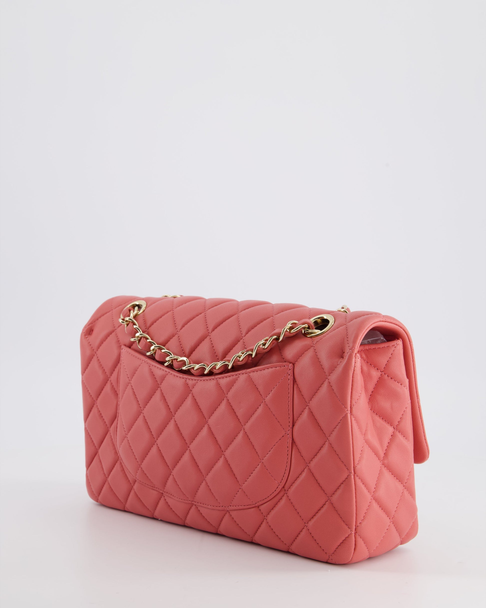 Chanel Pink Medium Single Flap in Lambskin Leather with Champagne Gold Hardware Jewelry