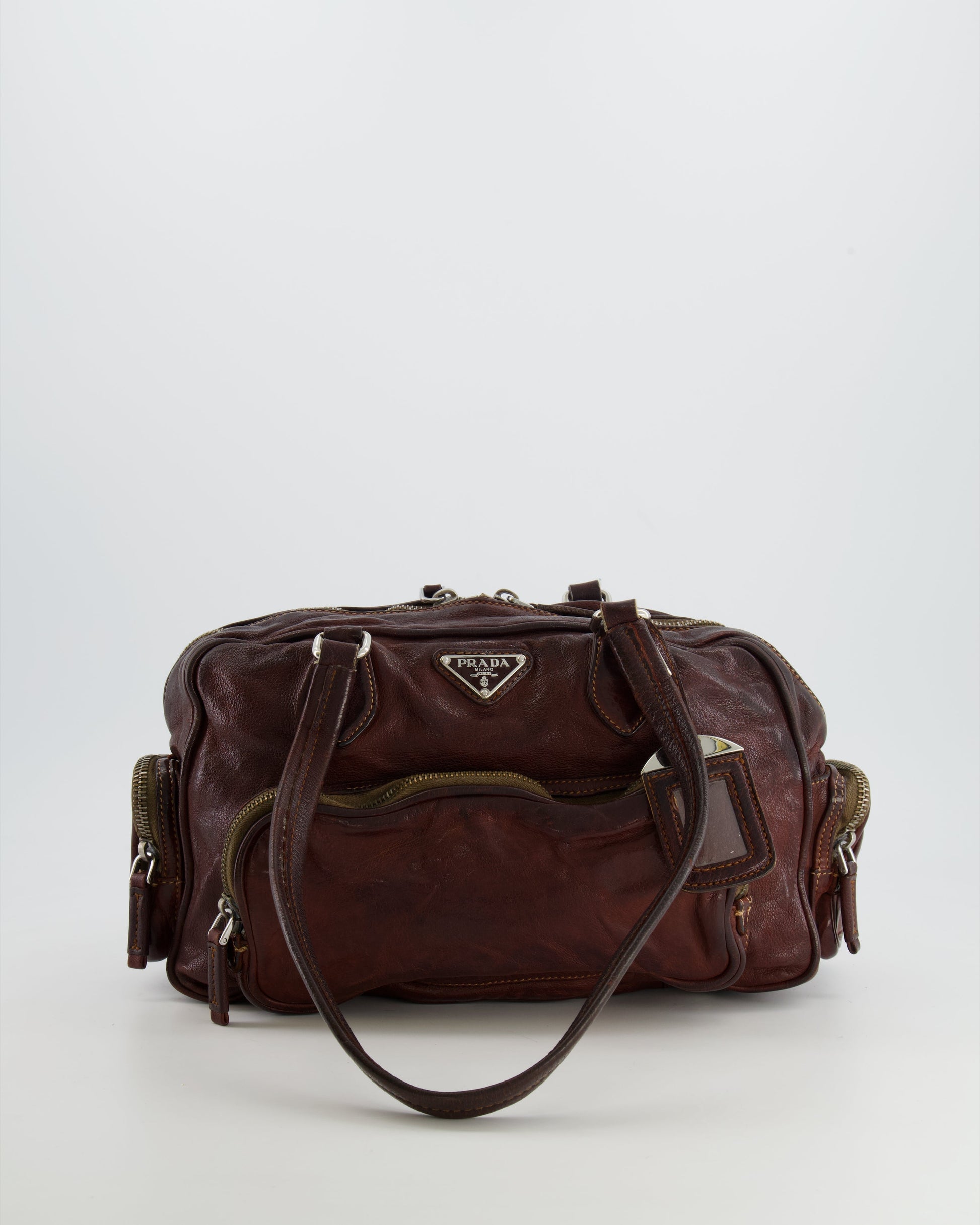 Prada Pocket Shoulder Bag With Leather Brown Logo
