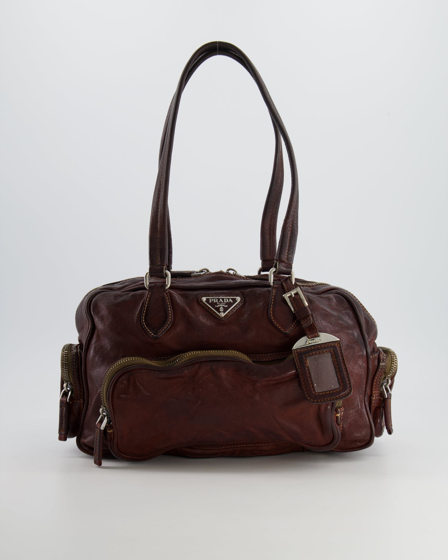 Prada Pocket Shoulder Bag With Leather Brown Logo