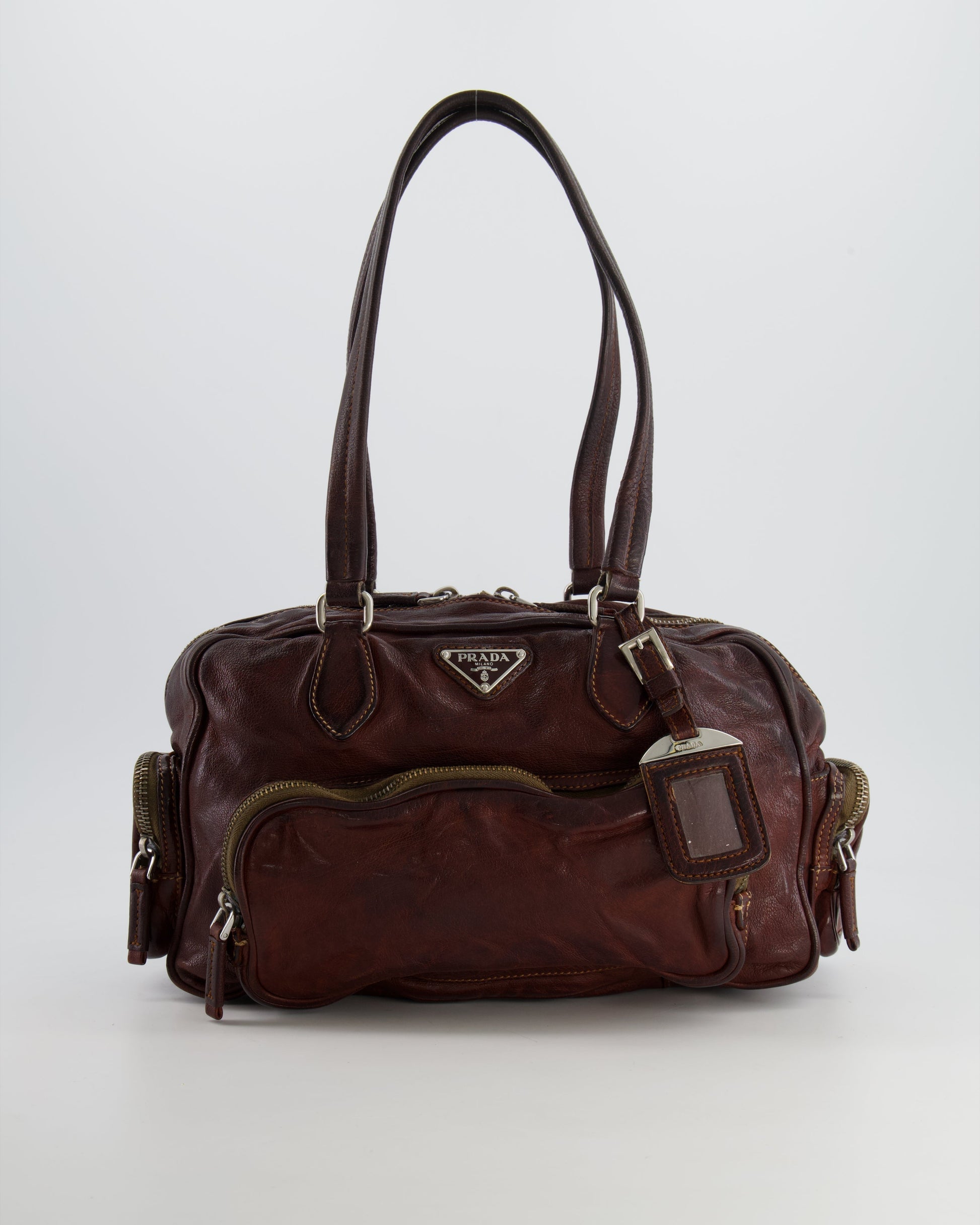 Prada Pocket Shoulder Bag With Leather Brown Logo