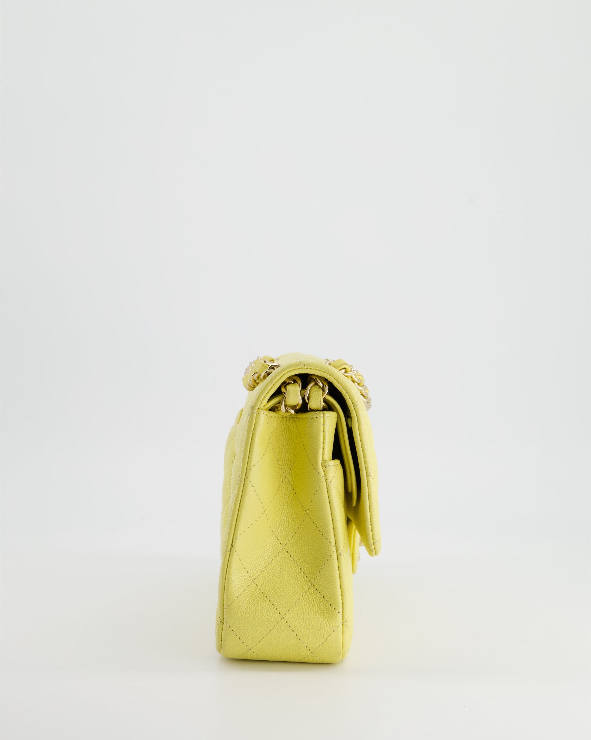 Chanel Sorbet Yellow Medium Classic Double Flap Bag In Caviar Leather With Champagne Gold Hardware