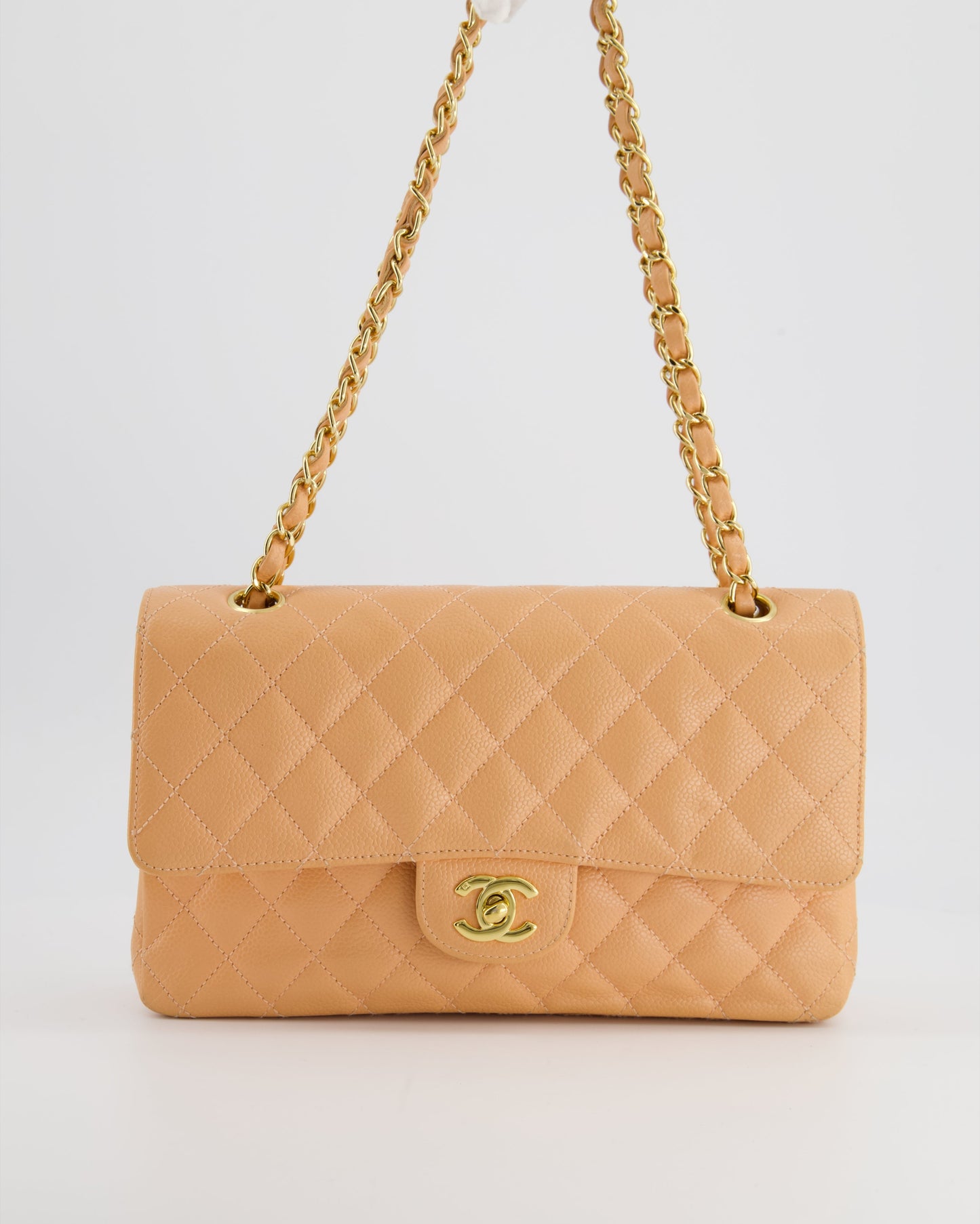 Chanel   Peach Classic Medium Double Flap Bag in Caviar Leather with 24K Gold Hardware