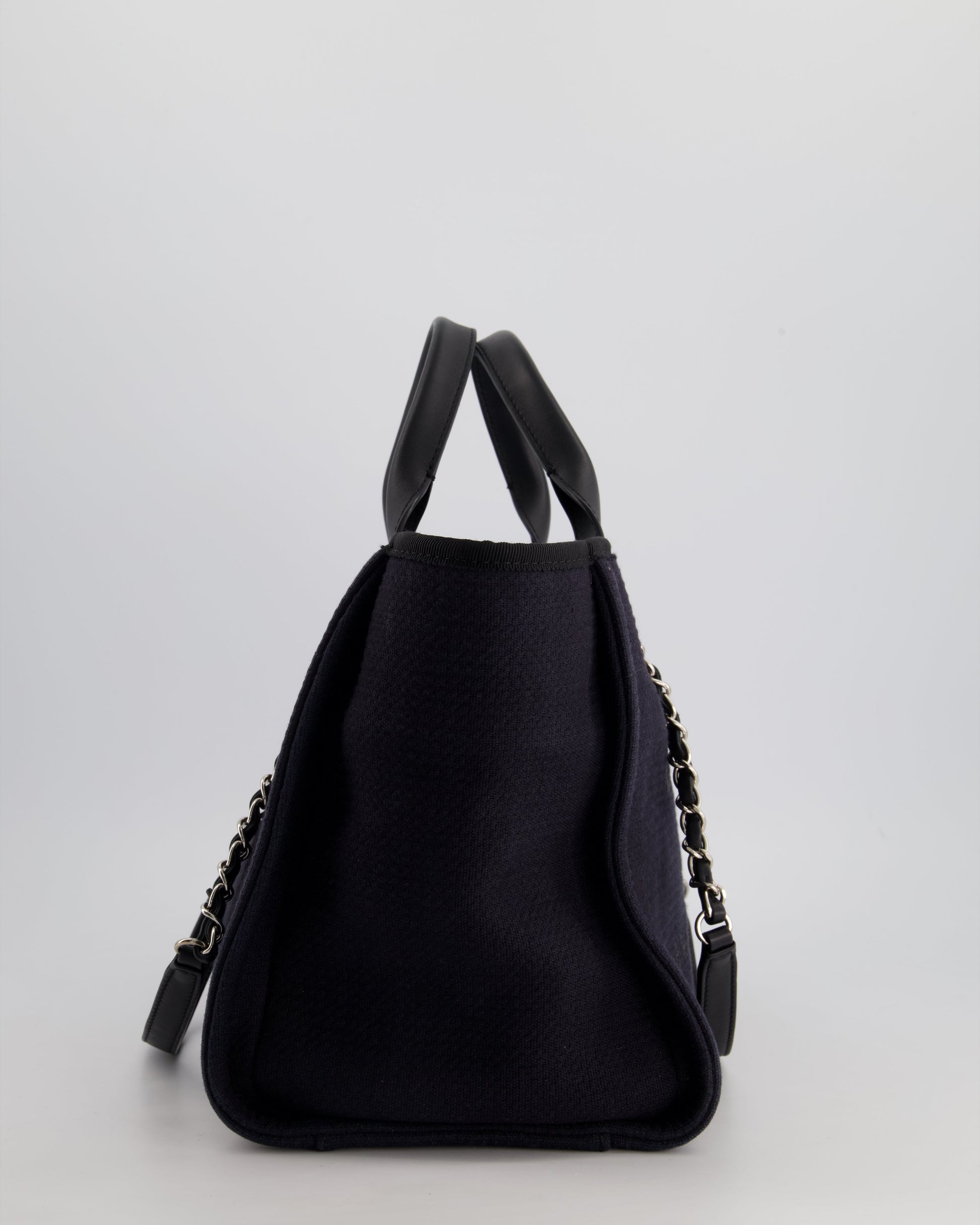 Chanel Navy & Black Small Deauville Tote Bag With Silver Hardware