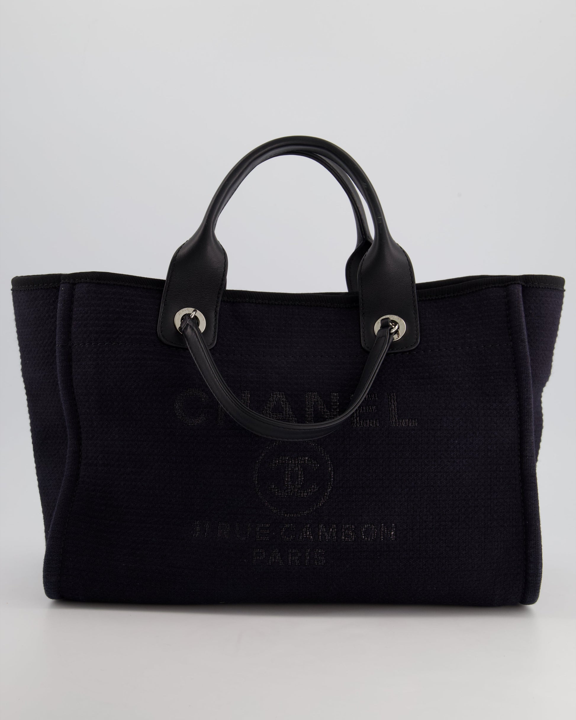 Chanel Navy & Black Small Deauville Tote Bag With Silver Hardware