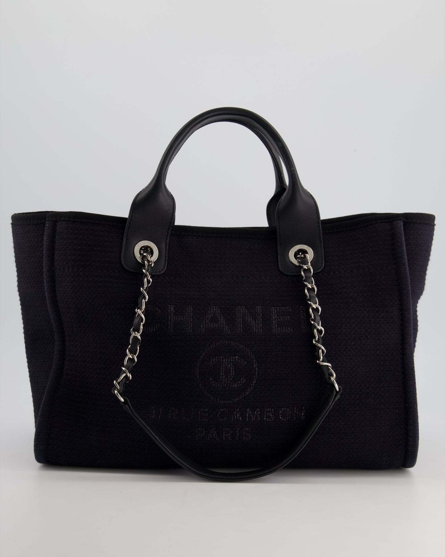 Chanel Navy & Black Small Deauville Tote Bag With Silver Hardware