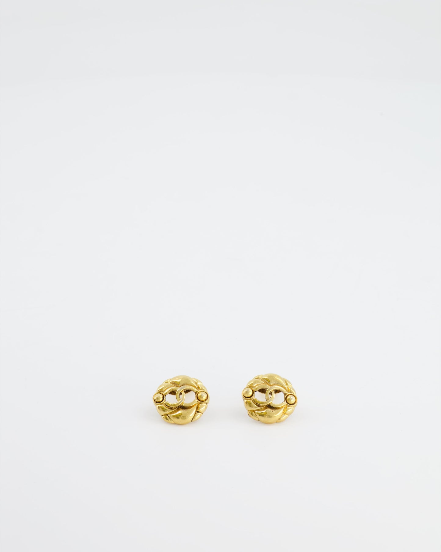Chanel Yellow Gold Cut Out Small Round Clip on Earrings with CC Logo