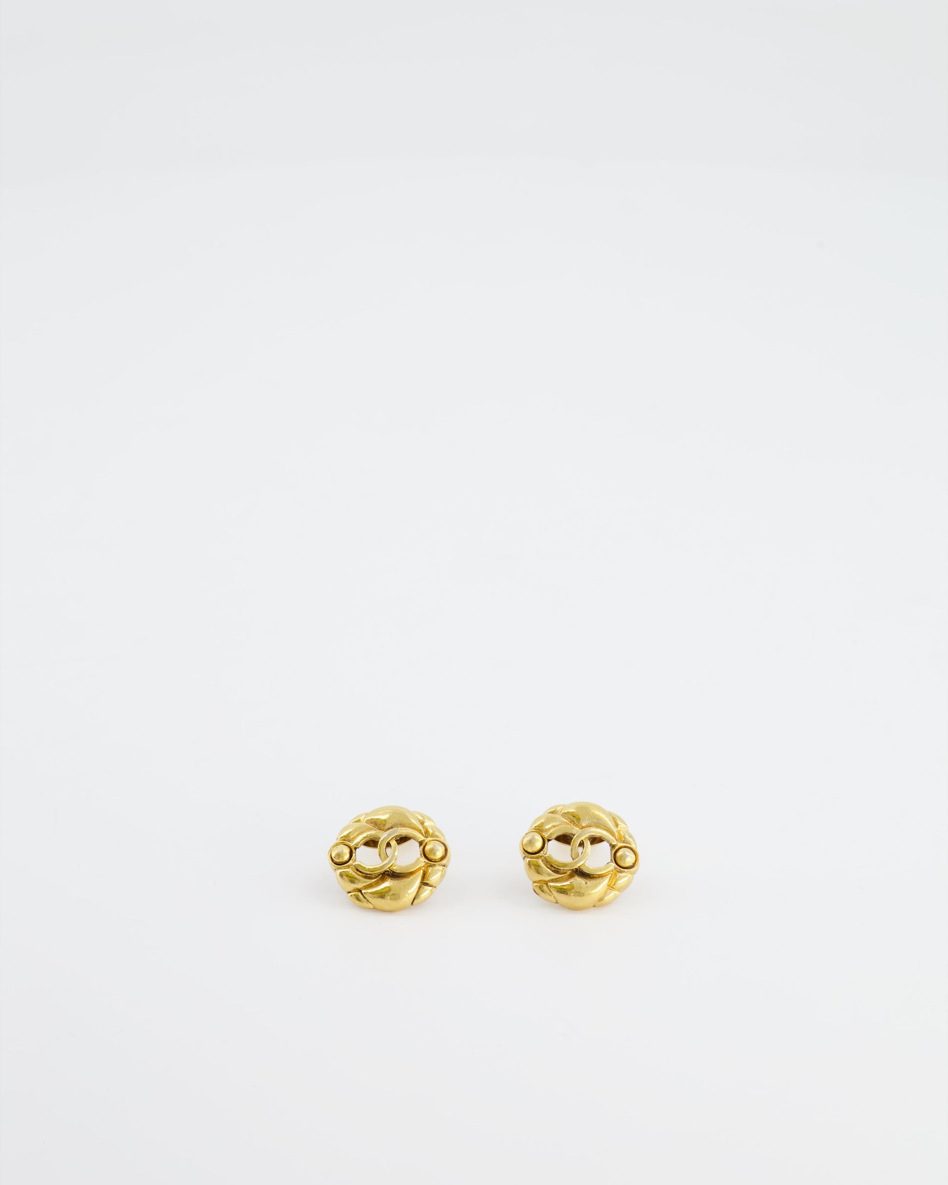 Chanel Yellow Gold Cut Out Small Round Clip on Earrings with CC Logo