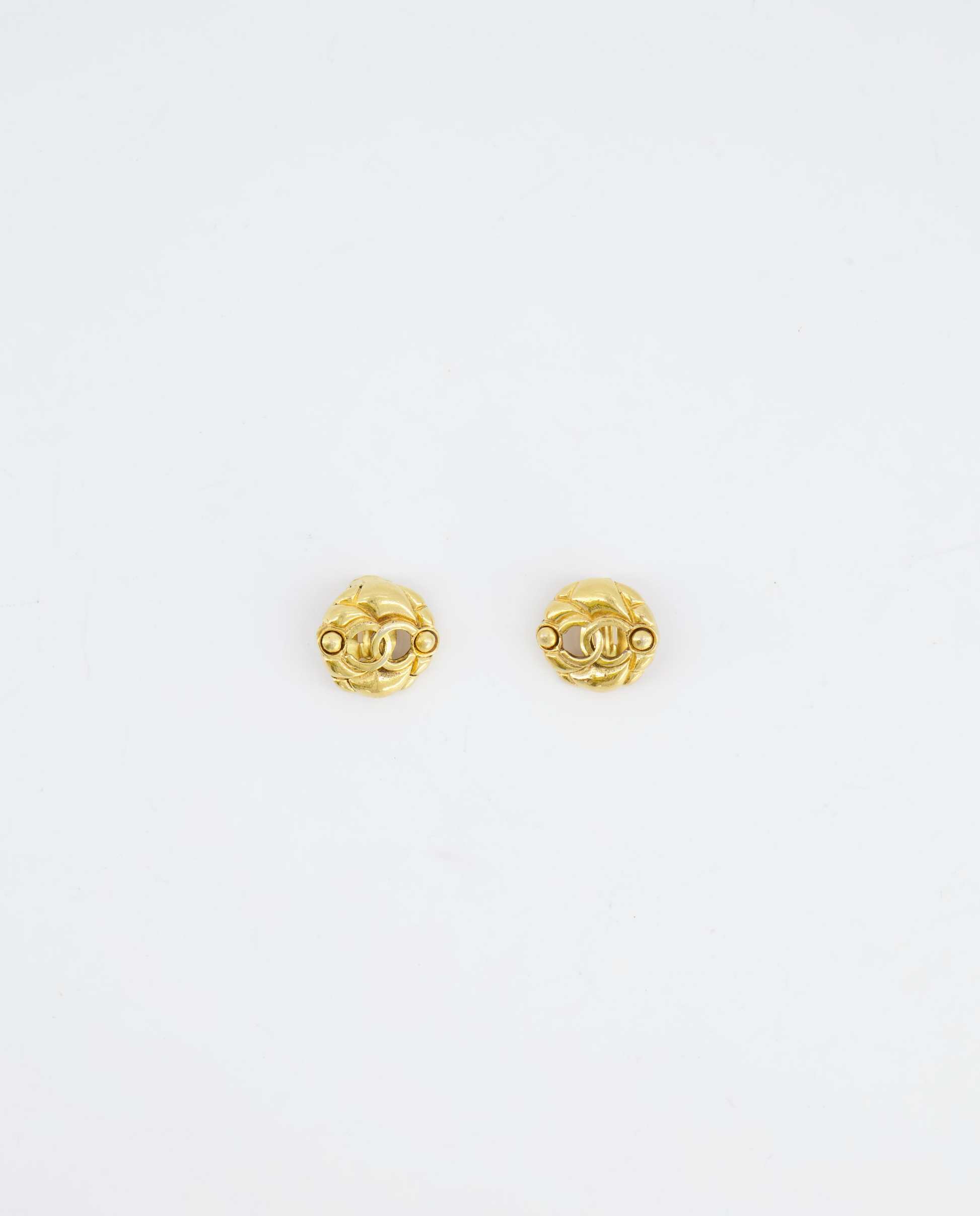 Chanel Yellow Gold Cut Out Small Round Clip on Earrings with CC Logo
