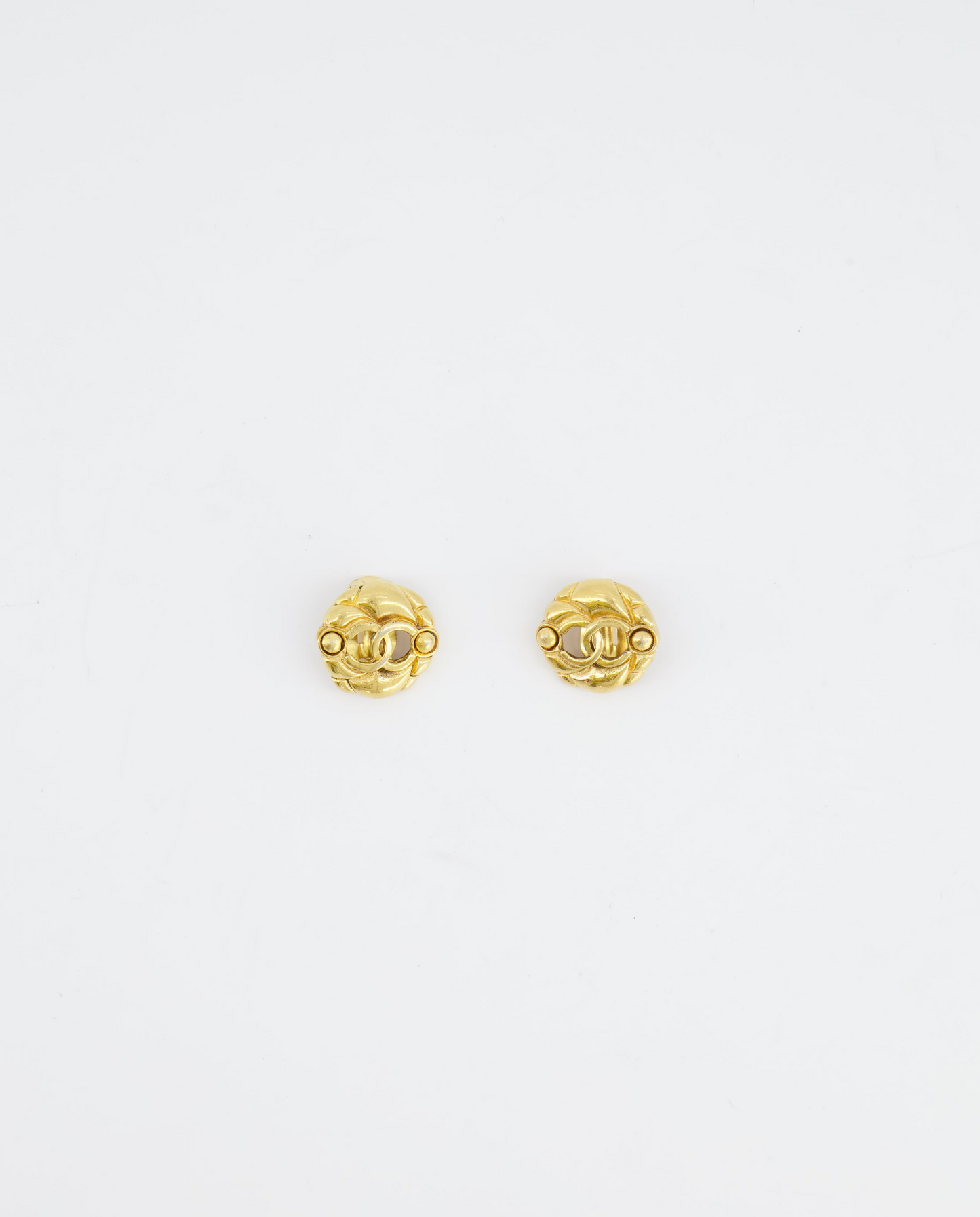 Chanel   Yellow Gold Cut-Out Small Round Clip-On Earrings with CC Logo