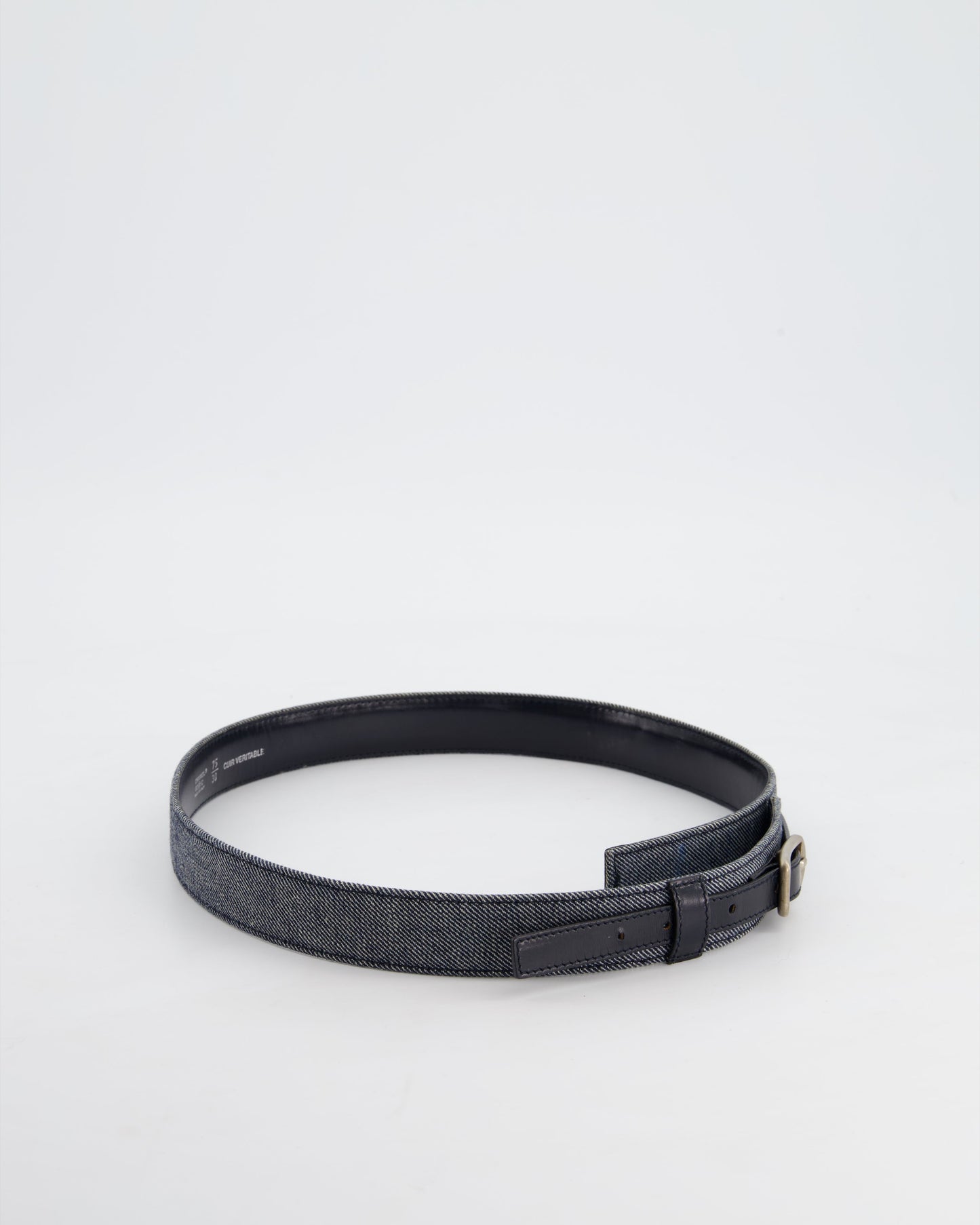 Chanel   Denim & Black Leather Belt with Buckle Detail Size 75cm