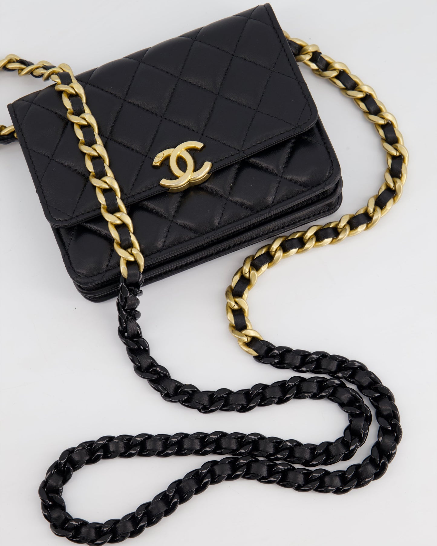 Chanel *Hot* Black Mini Seasonal Flap Bag In Lambskin Leather With Gold & Black Hardware