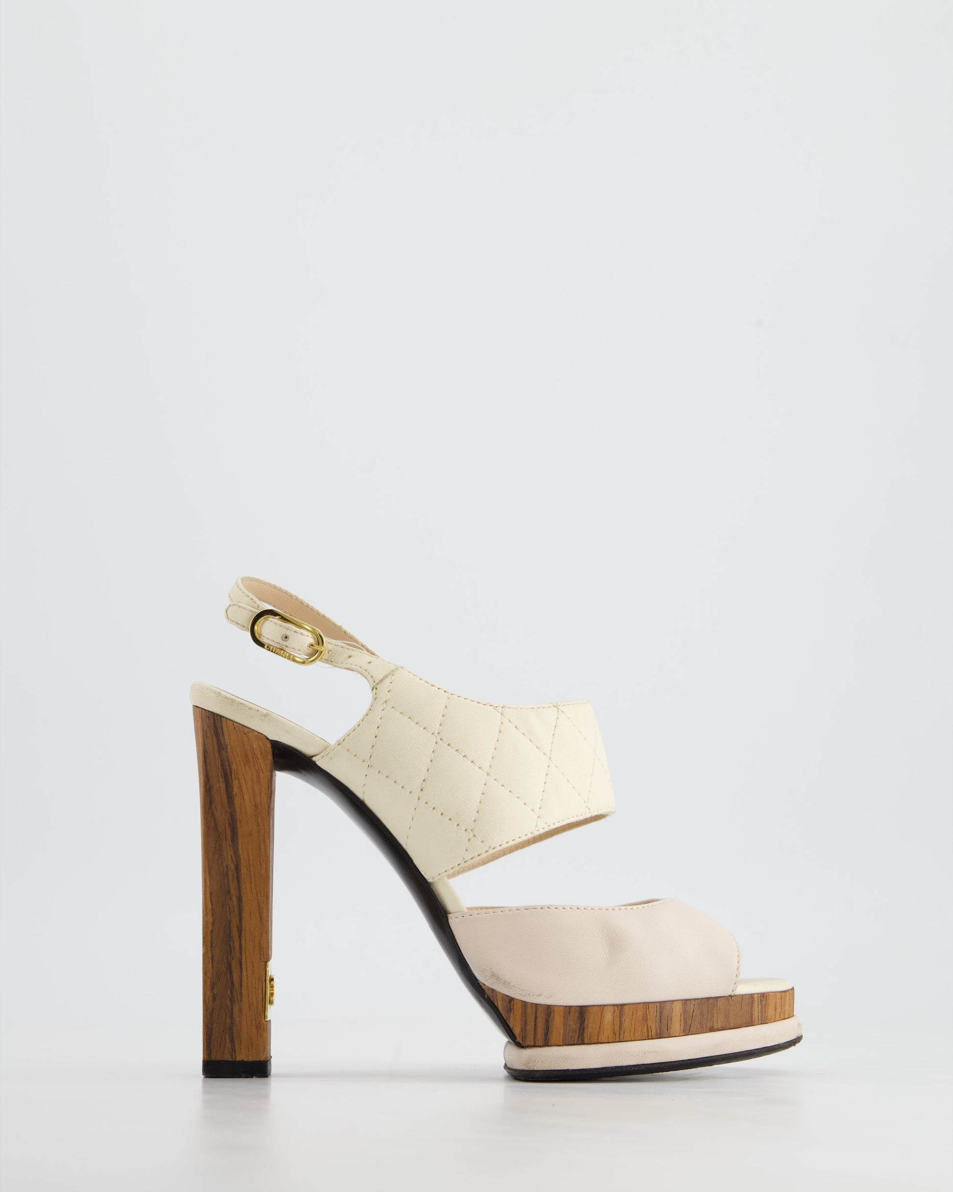 Chanel Platform Heels with Quilted Leather,wooden Details & CC Logosize Eu 36.5 for Women