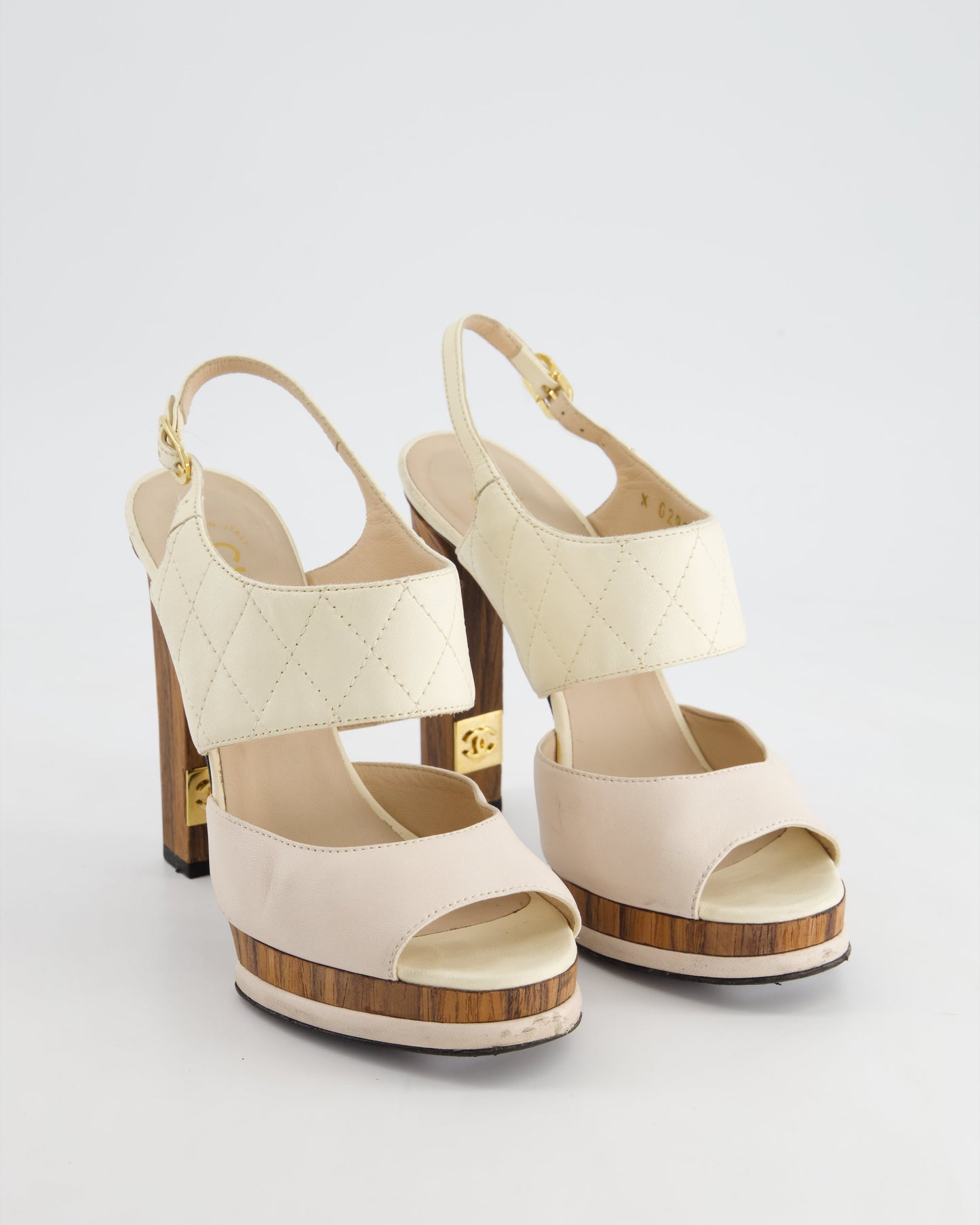 Chanel Platform Heels with Quilted Leather,wooden Details & CC Logosize Eu 36.5 for Women