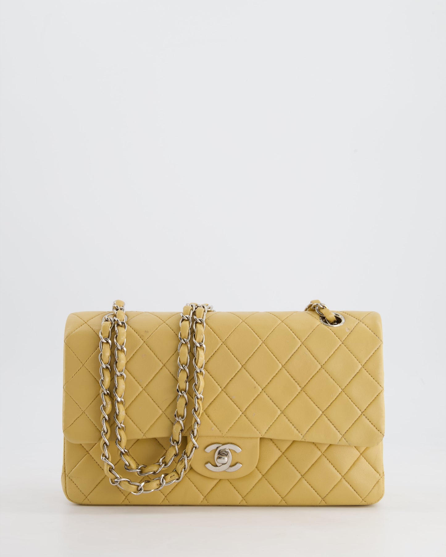 Chanel   Beige Classic Medium Double Flap Bag in Lambskin Leather with Silver Hardware