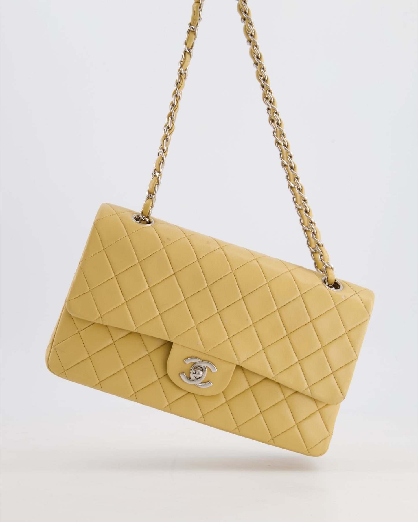 Chanel   Beige Classic Medium Double Flap Bag in Lambskin Leather with Silver Hardware