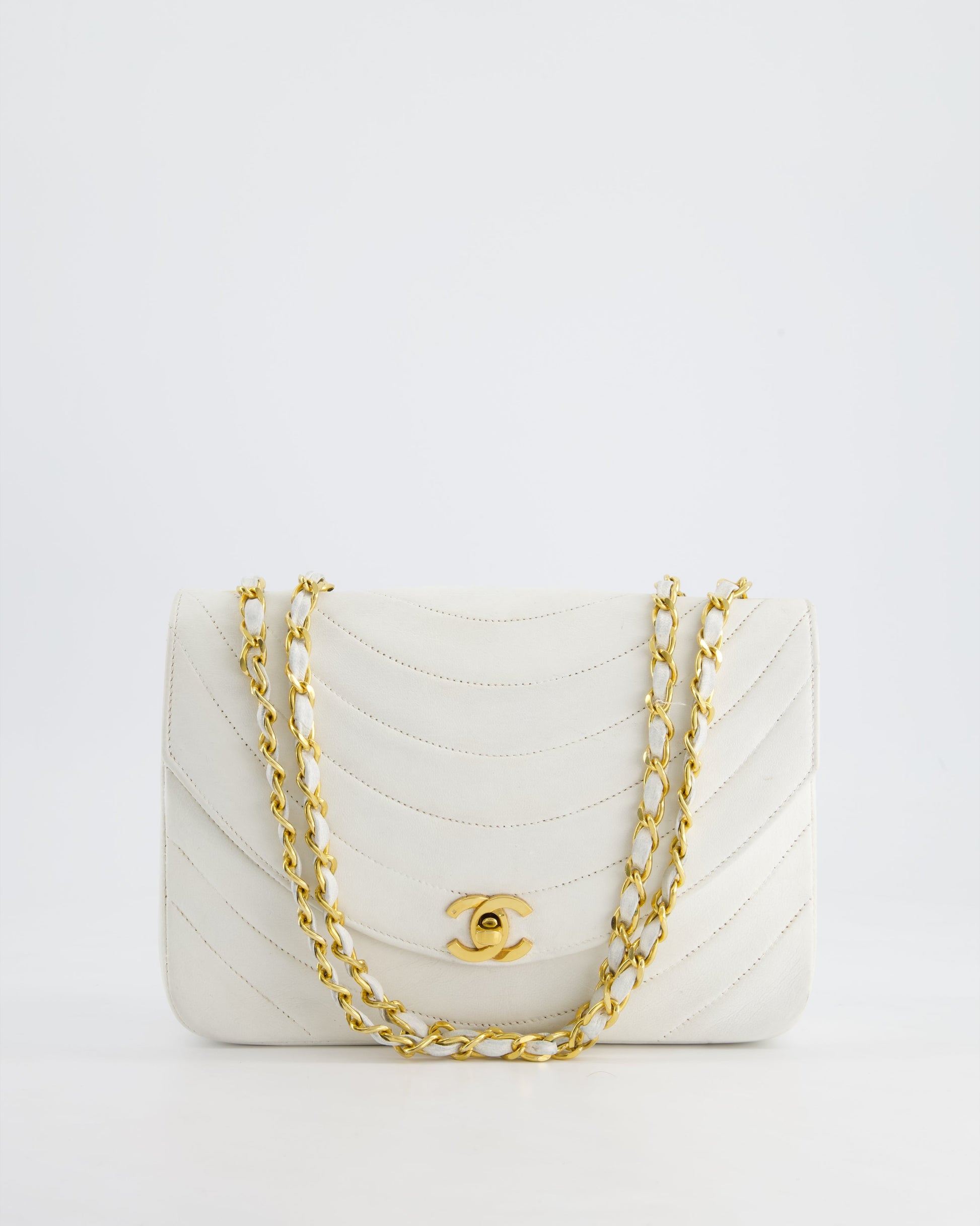 Chanel White Half Moon Curve Flap Quilted Bag With 24K Gold Hardware