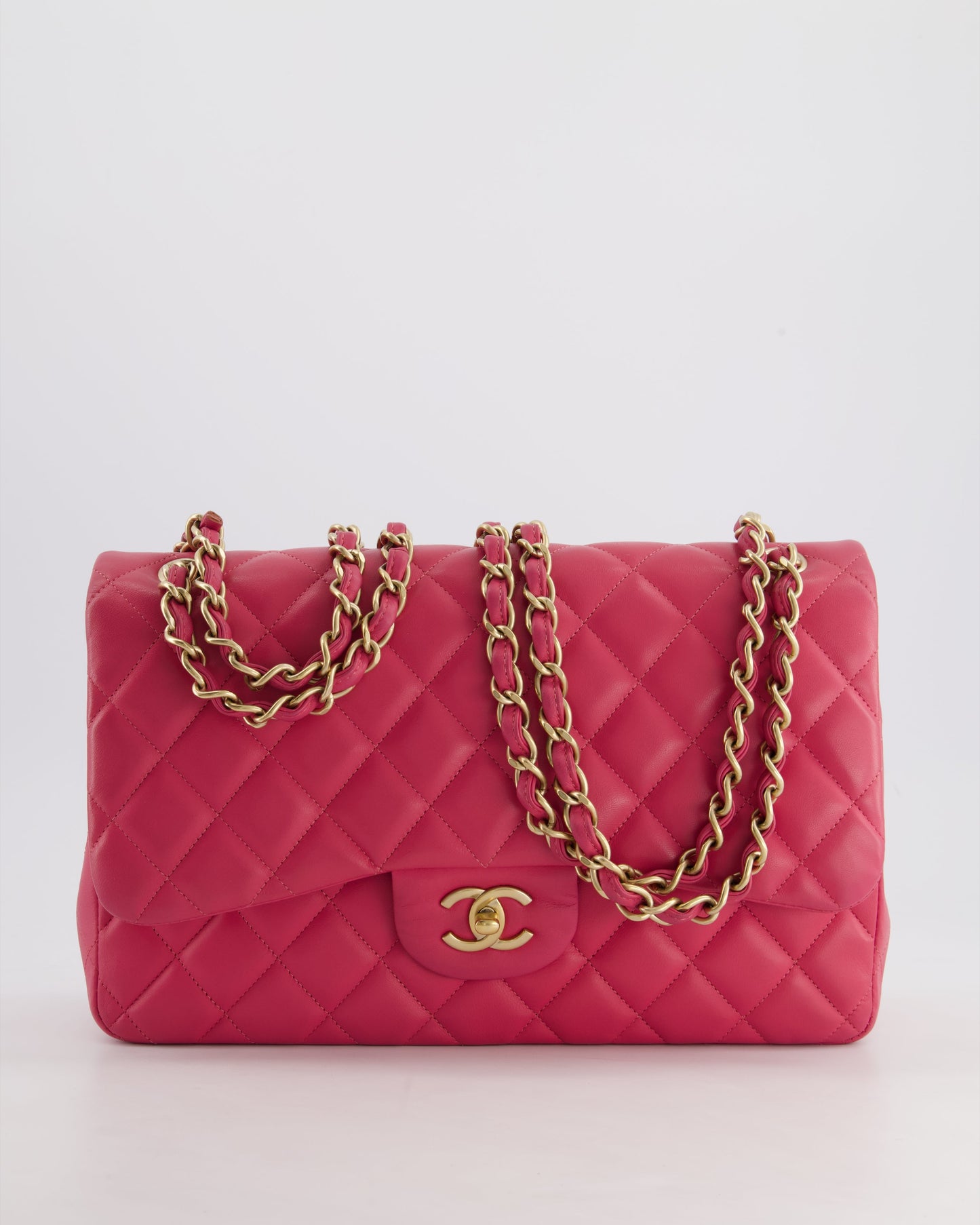 Chanel Deep Pink Classic Jumbo Double Flap Bag In Lambskin Leather And Gold Hardware