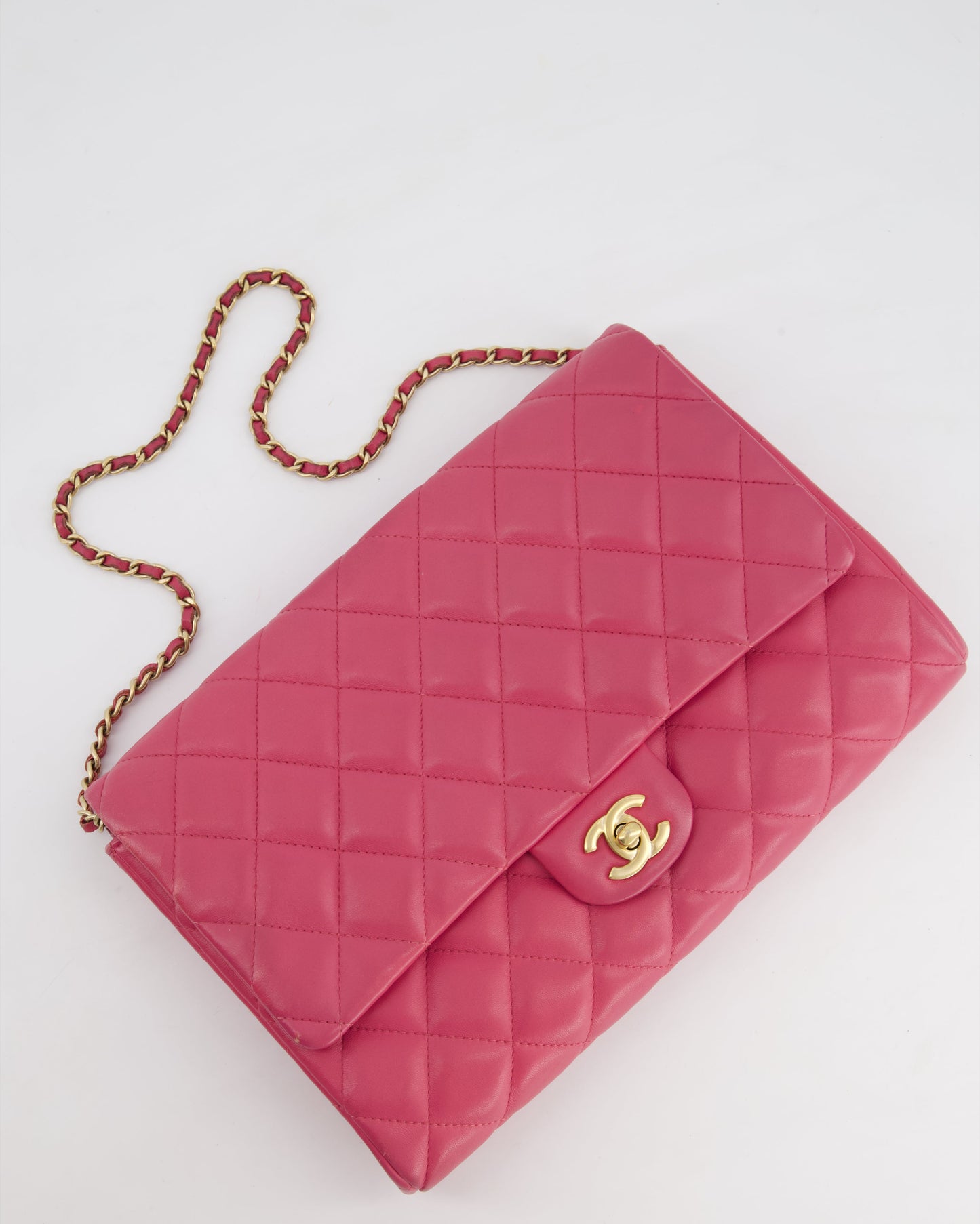 Chanel Pink Timeless Clutch On Chain In Lambskin Leather With Brushed Gold Hardware