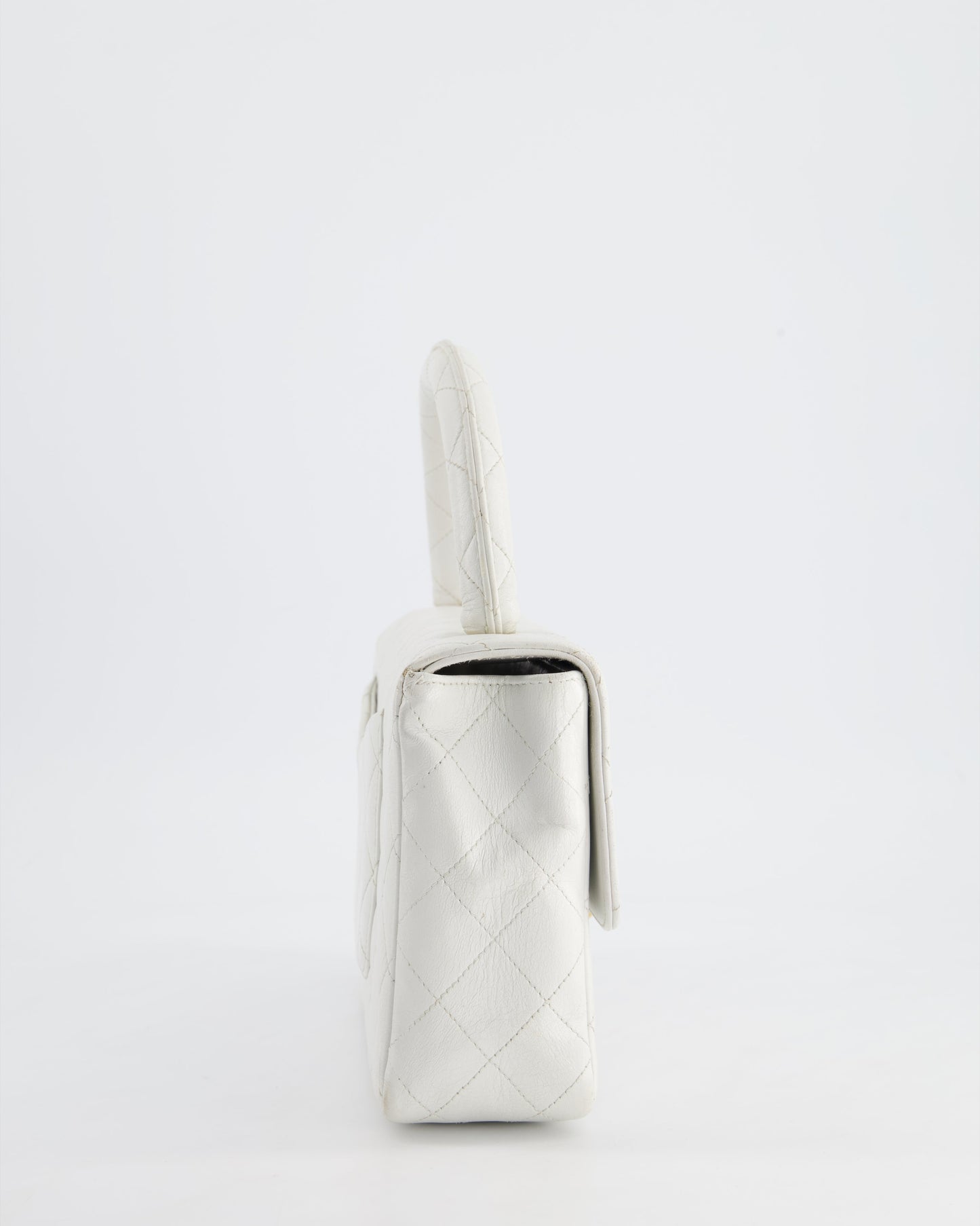 Chanel   White Matelasse Leather Top Handle Bag with 24K Gold Hardware