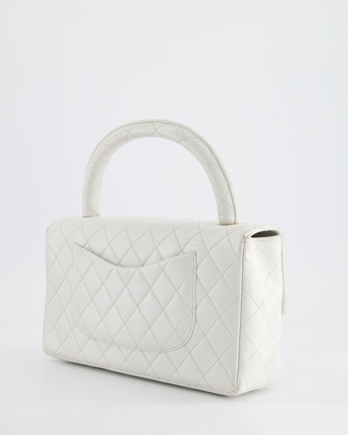 Chanel   White Matelasse Leather Top Handle Bag with 24K Gold Hardware
