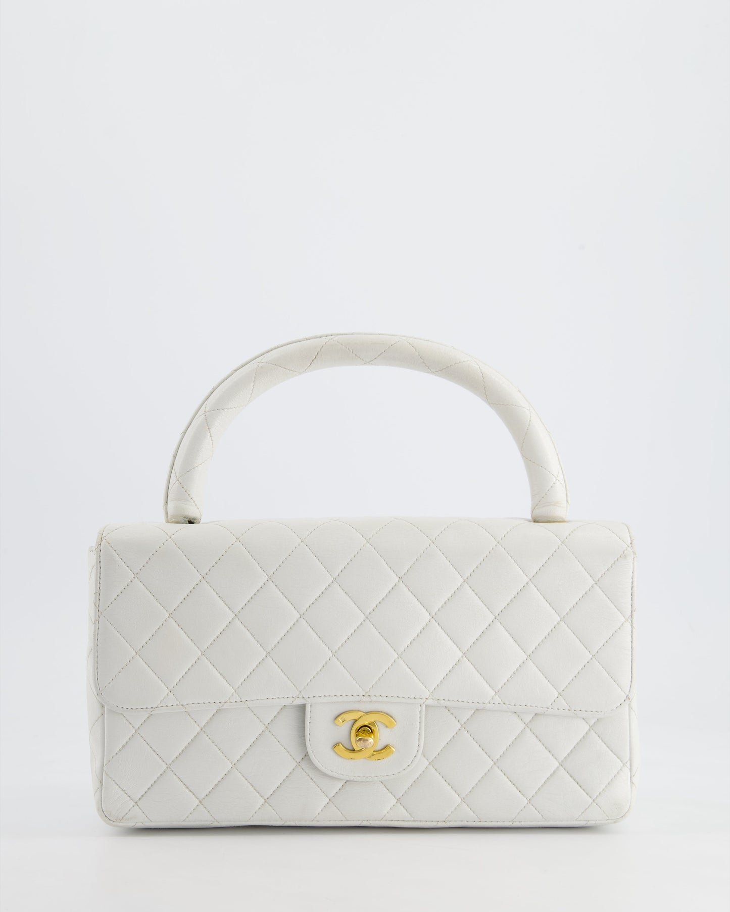 Chanel   White Matelasse Leather Top Handle Bag with 24K Gold Hardware