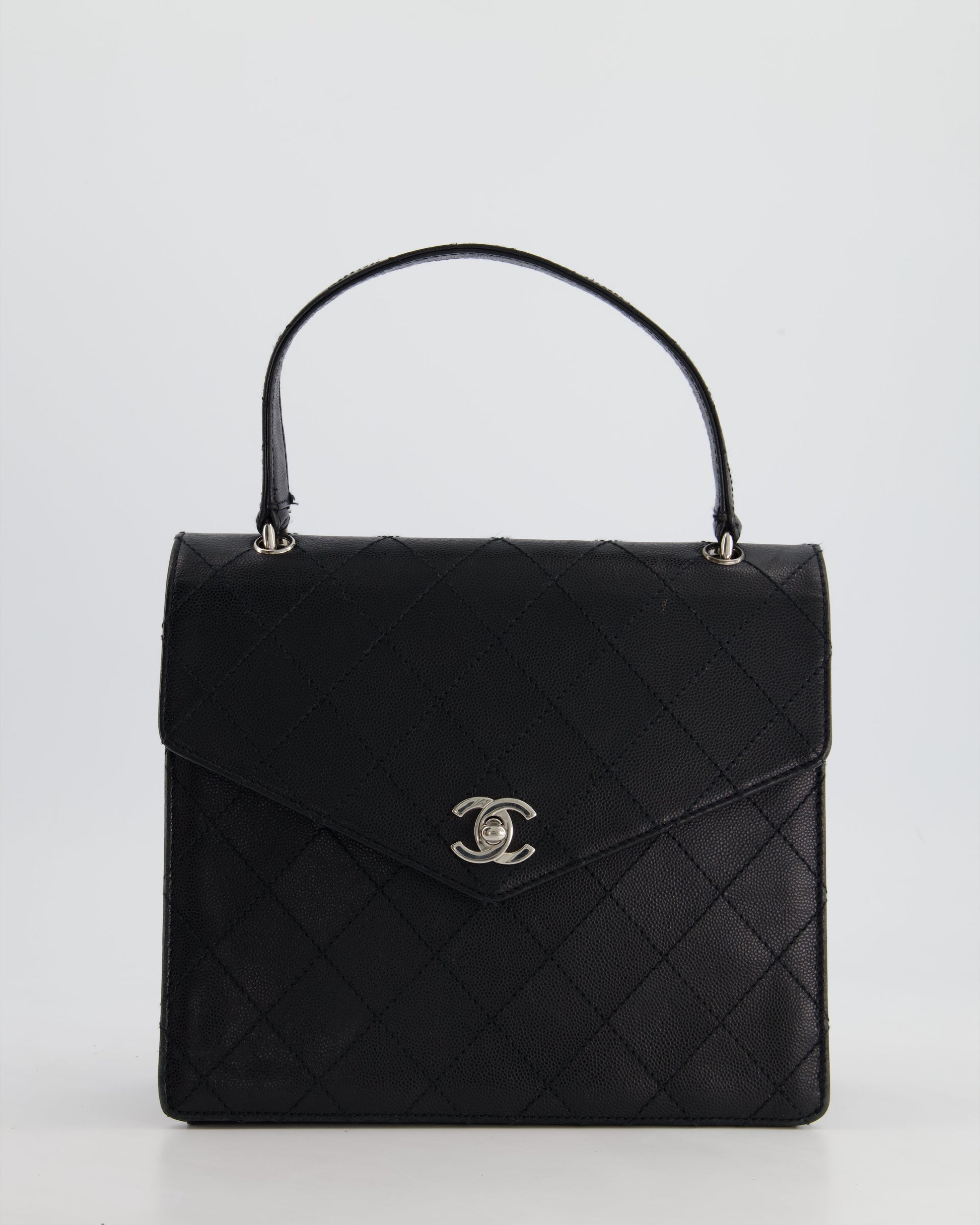 Chanel Black Top Handle Bag in Caviar Leather with Silver Hardware