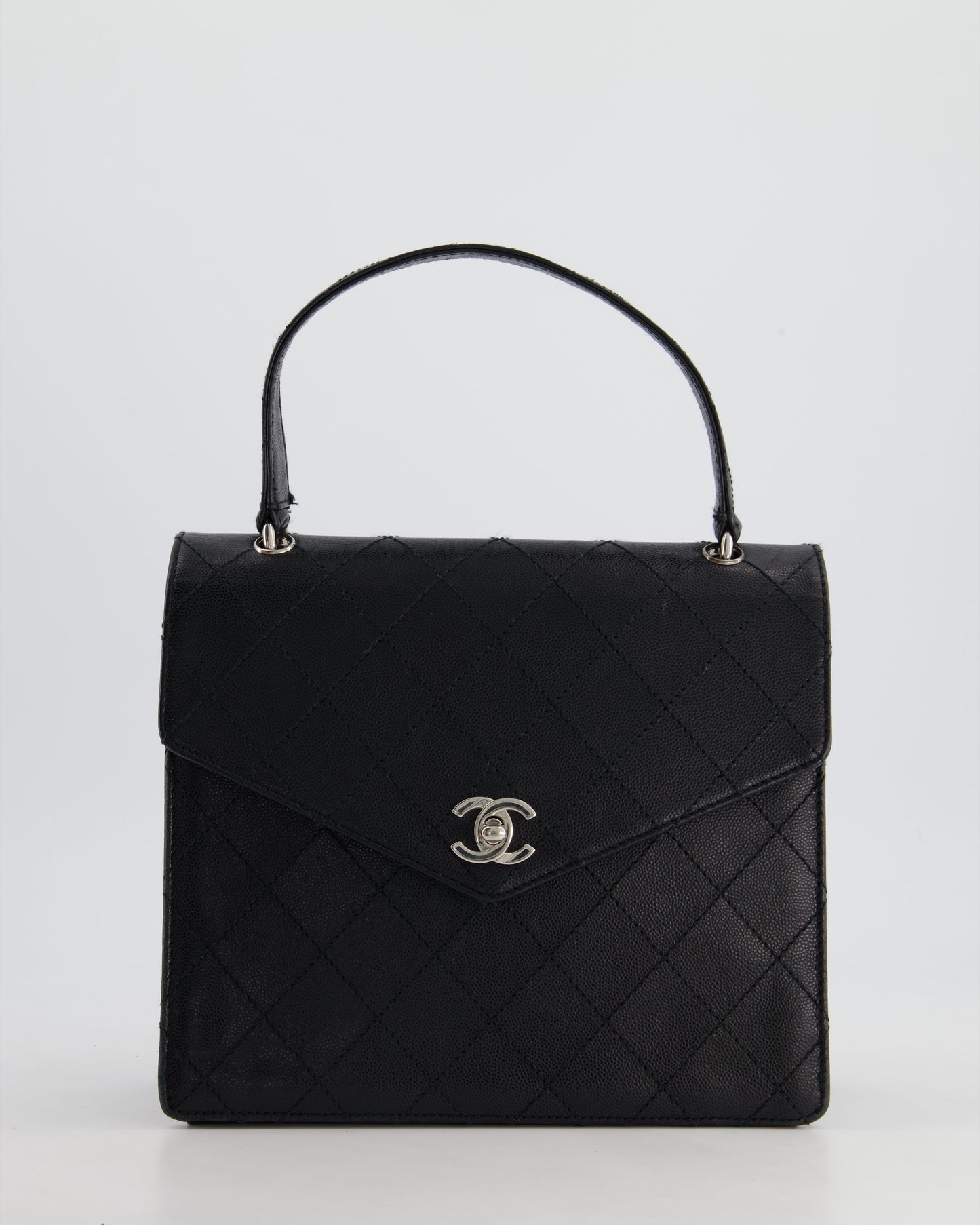 Chanel   Black Top Handle Bag in Caviar Leather with Silver Hardware